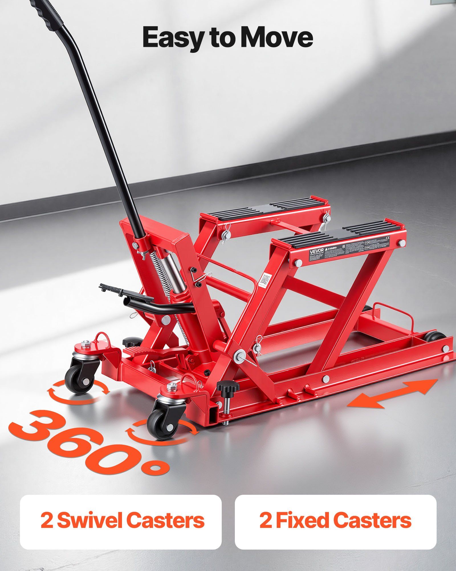 Hydraulic Motorcycle Lift Jack, 680 kg Capacity, ATV Lift Jack Portable Motorcycle Hoist Stand with 4 Wheels, 115-385 mm Height Range, Hydraulic Foot-Operated Hoist Stand for ATVs, Dirt Bikes - Image 6