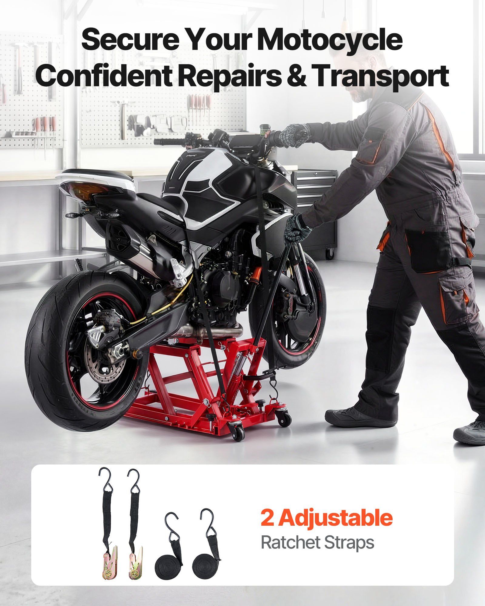 Hydraulic Motorcycle Lift Jack, 680 kg Capacity, ATV Lift Jack Portable Motorcycle Hoist Stand with 4 Wheels, 115-385 mm Height Range, Hydraulic Foot-Operated Hoist Stand for ATVs, Dirt Bikes - Image 7