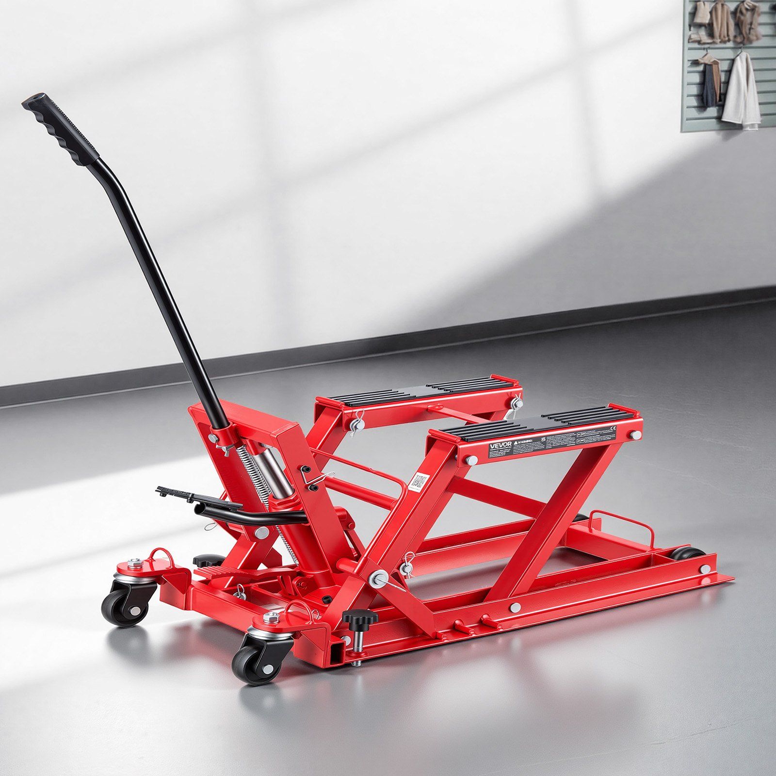Hydraulic Motorcycle Lift Jack, 680 kg Capacity, ATV Lift Jack Portable Motorcycle Hoist Stand with 4 Wheels, 115-385 mm Height Range, Hydraulic Foot-Operated Hoist Stand for ATVs, Dirt Bikes - Image 8