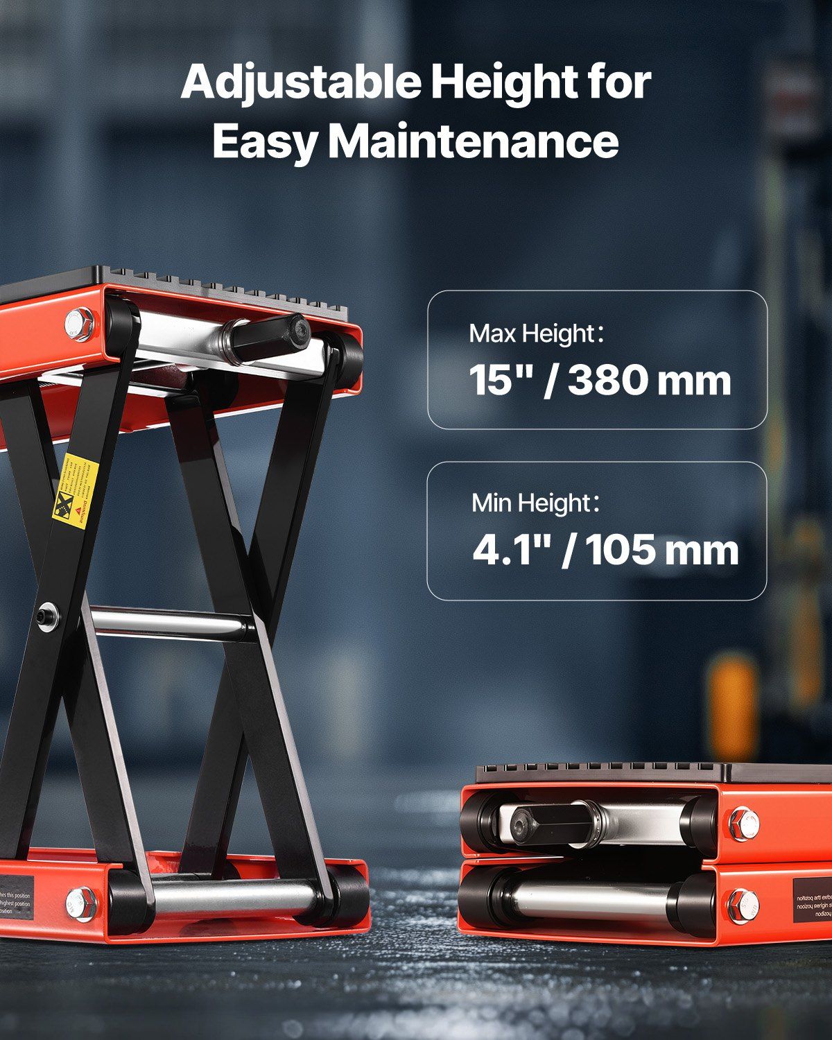 Motorcycle Lift, 1200lbs Weight Capacity, Wide Deck Motorcycle Scissor Jack, 4.1-15 in Height Range, Heavy Duty Steel Bike Repair Center Stand with Ratchet and Crank for ATVs, Dirt Bikes - Image 4