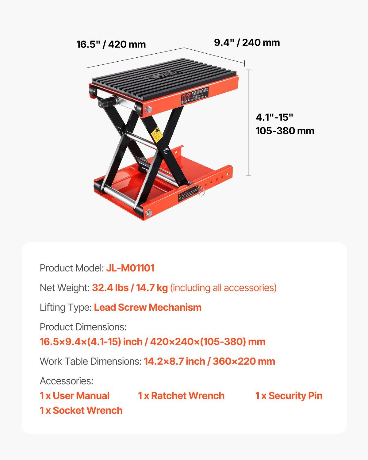 Motorcycle Lift, 1200lbs Weight Capacity, Wide Deck Motorcycle Scissor Jack, 4.1-15 in Height Range, Heavy Duty Steel Bike Repair Center Stand with Ratchet and Crank for ATVs, Dirt Bikes - Image 6