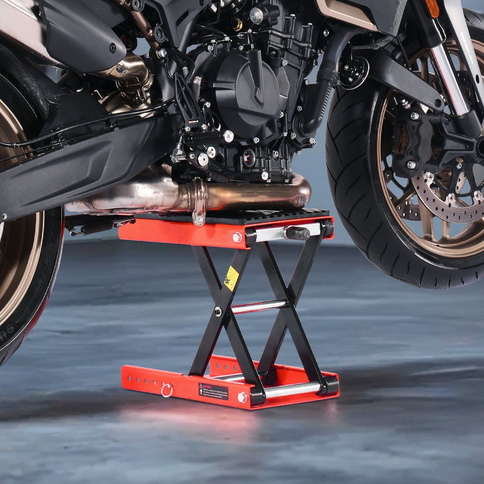 Motorcycle Lift, 1200lbs Weight Capacity, Wide Deck Motorcycle Scissor Jack, 4.1-15 in Height Range, Heavy Duty Steel Bike Repair Center Stand with Ratchet and Crank for ATVs, Dirt Bikes - Image 7
