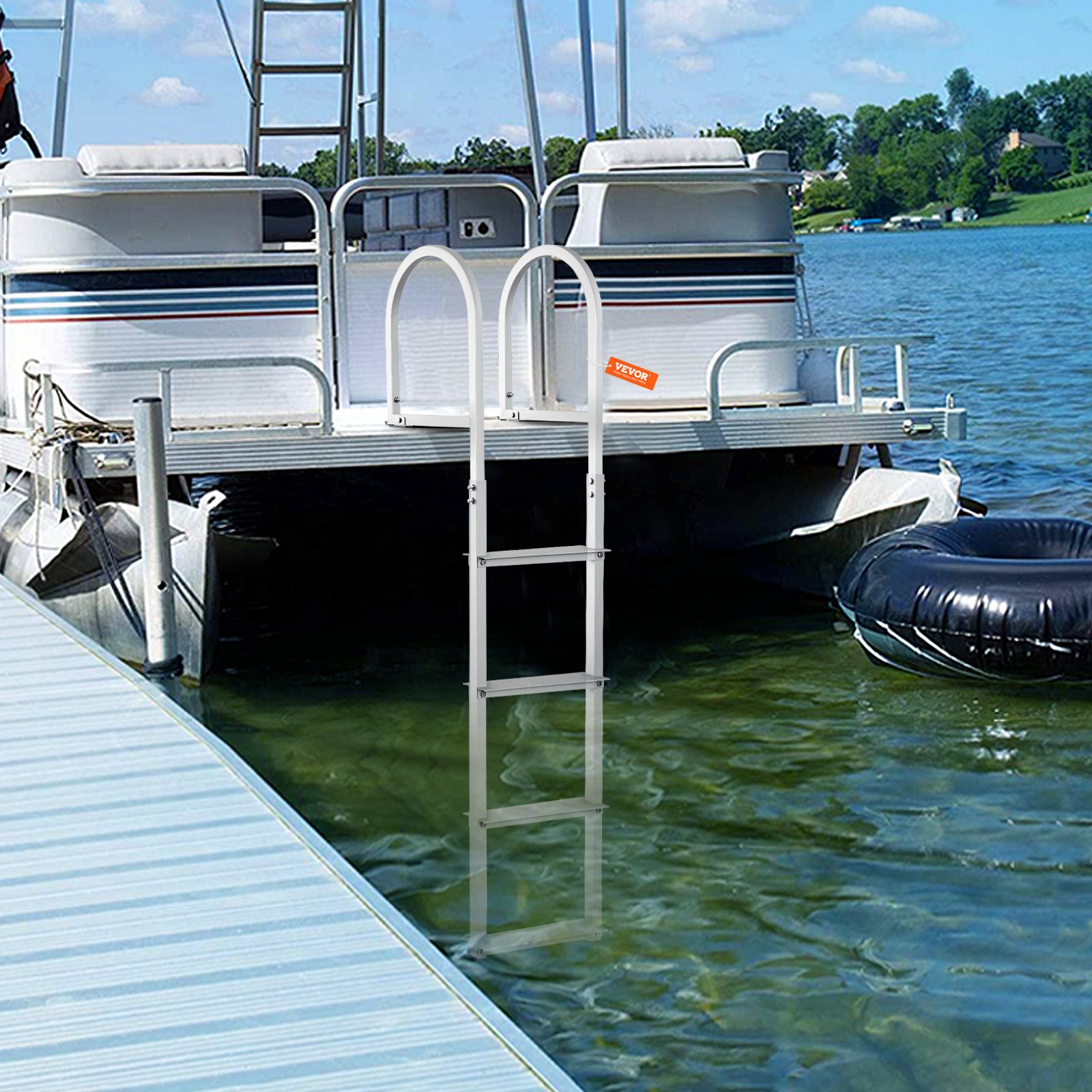 Dock Ladder, Removable 4 Steps, 500 lbs Load Capacity, Aluminum Alloy Pontoon Boat Ladder with 3.1'' Wide Step & Nonslip Rubber Mat, Easy to Install for Ship/Lake/Pool/Marine Boarding - Image 8