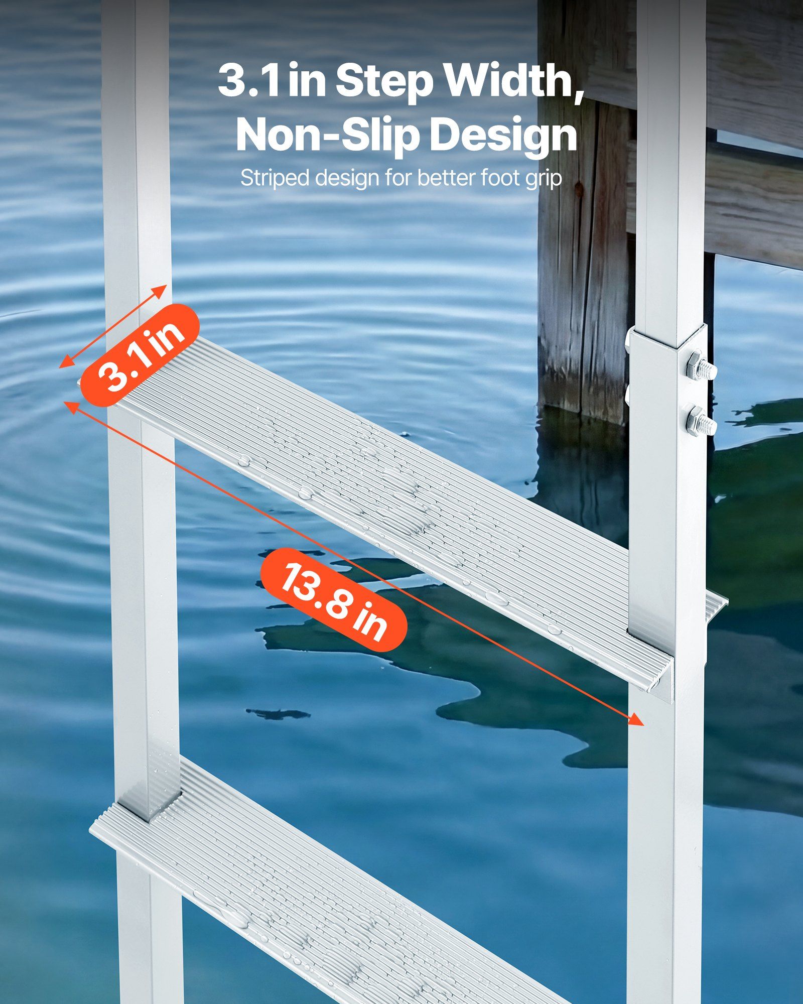 Removable Dock Ladder, 4 Steps, Aluminum Alloy Pontoon Boat Swim Ladder, with Non-Slip Wide Steps, 227 kg Weight Capacity, Quick Release Design, for Lake Swimming, Pool, Boat, Marine Boarding - Image 4