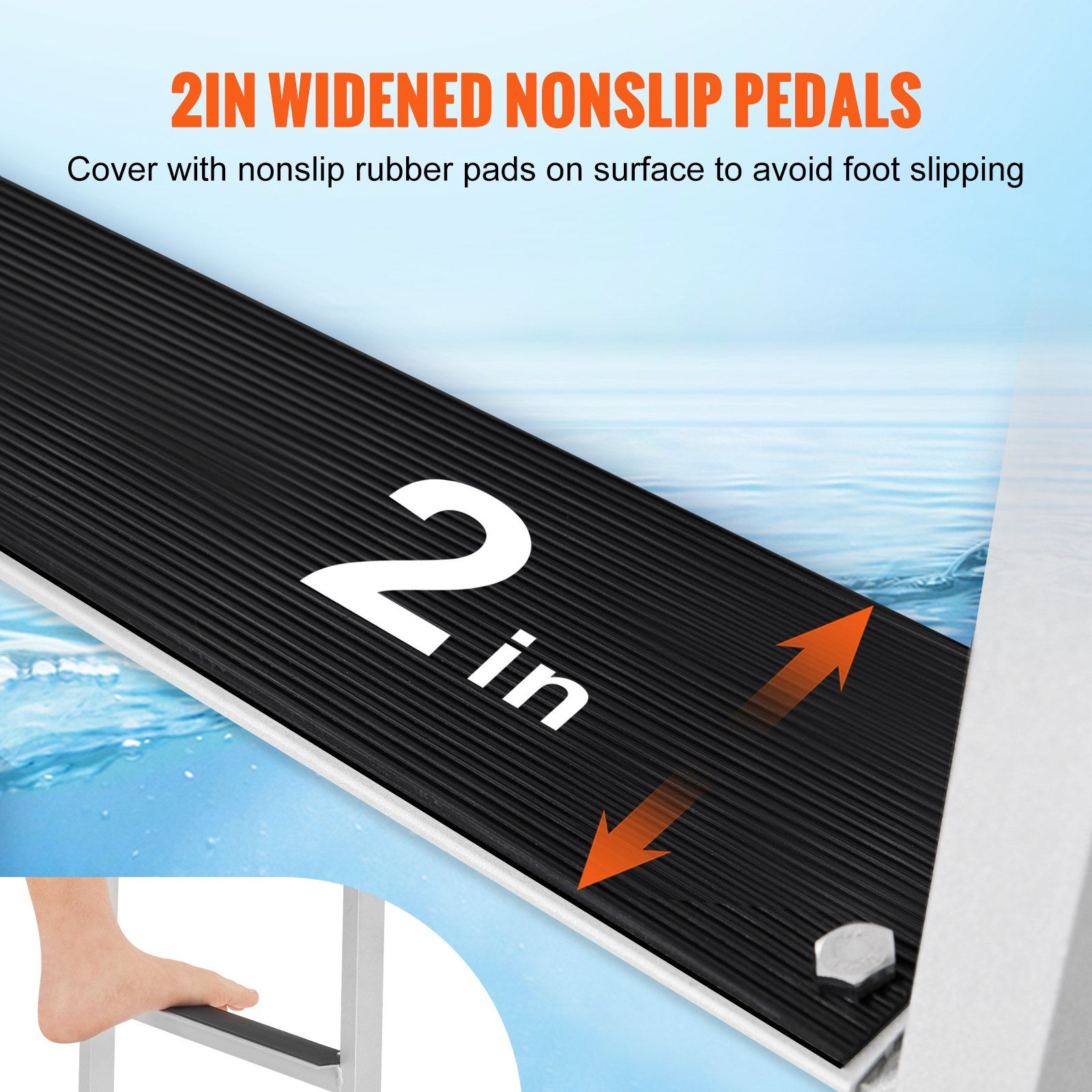 Dock Ladder, Flip-Up 5 Steps, 350 lbs Load Capacity, Aluminum Alloy Pontoon Boat Ladder with 2'' Wide Step & Nonslip Rubber Mat, Easy to Install for Ship/Lake/Pool/Marine Boarding - Image 5