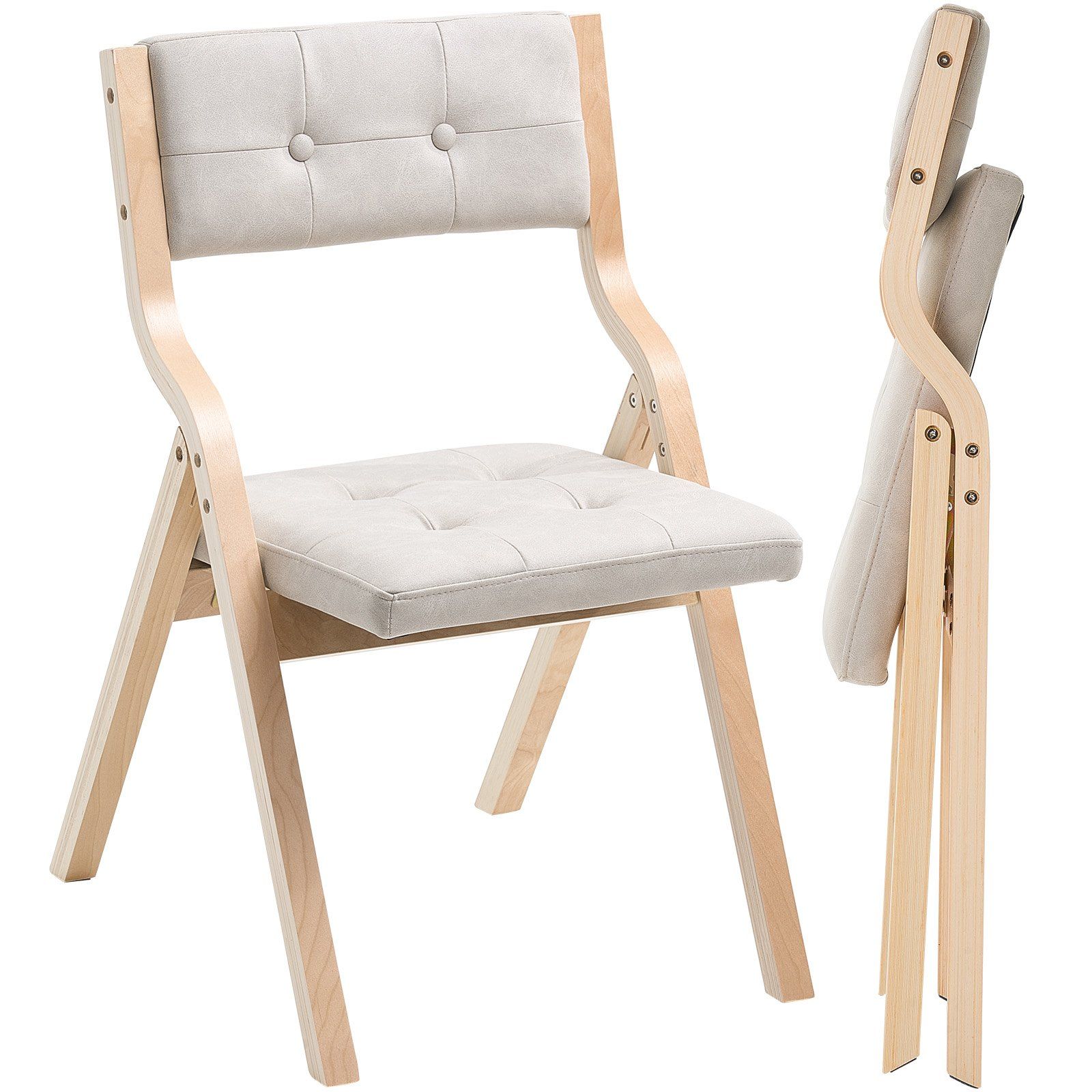 Wooden Folding Chairs with Cushion, Set of 2, Portable Foldable Cushion Chair with Wooden Frame, Modern Padded Dining Chair for Kitchen, Office, Wedding, Party, Dining Room, Easy Assembly, Beige - Image 1