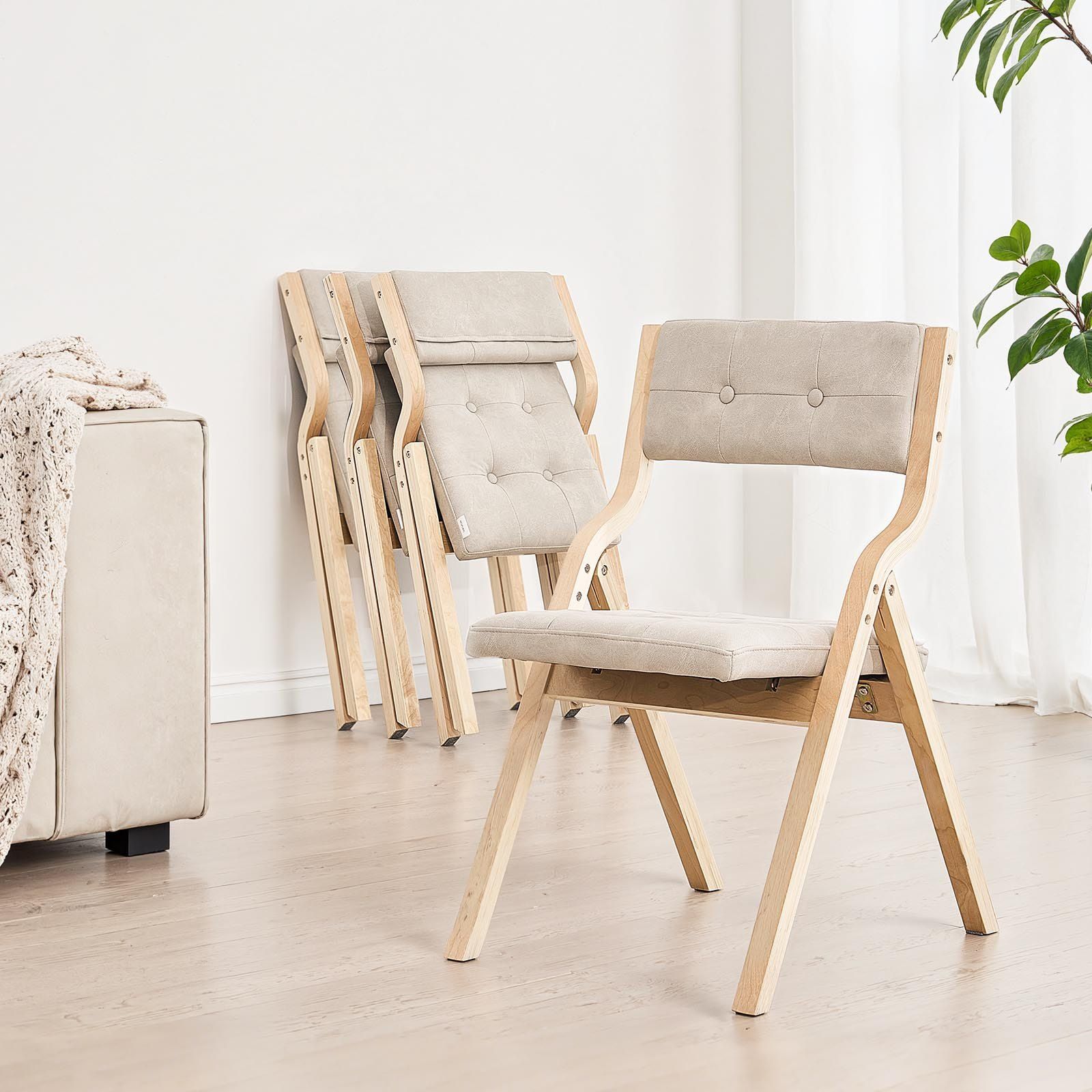 Wooden Folding Chairs with Cushion, Set of 2, Portable Foldable Cushion Chair with Wooden Frame, Modern Padded Dining Chair for Kitchen, Office, Wedding, Party, Dining Room, Easy Assembly, Beige - Image 8