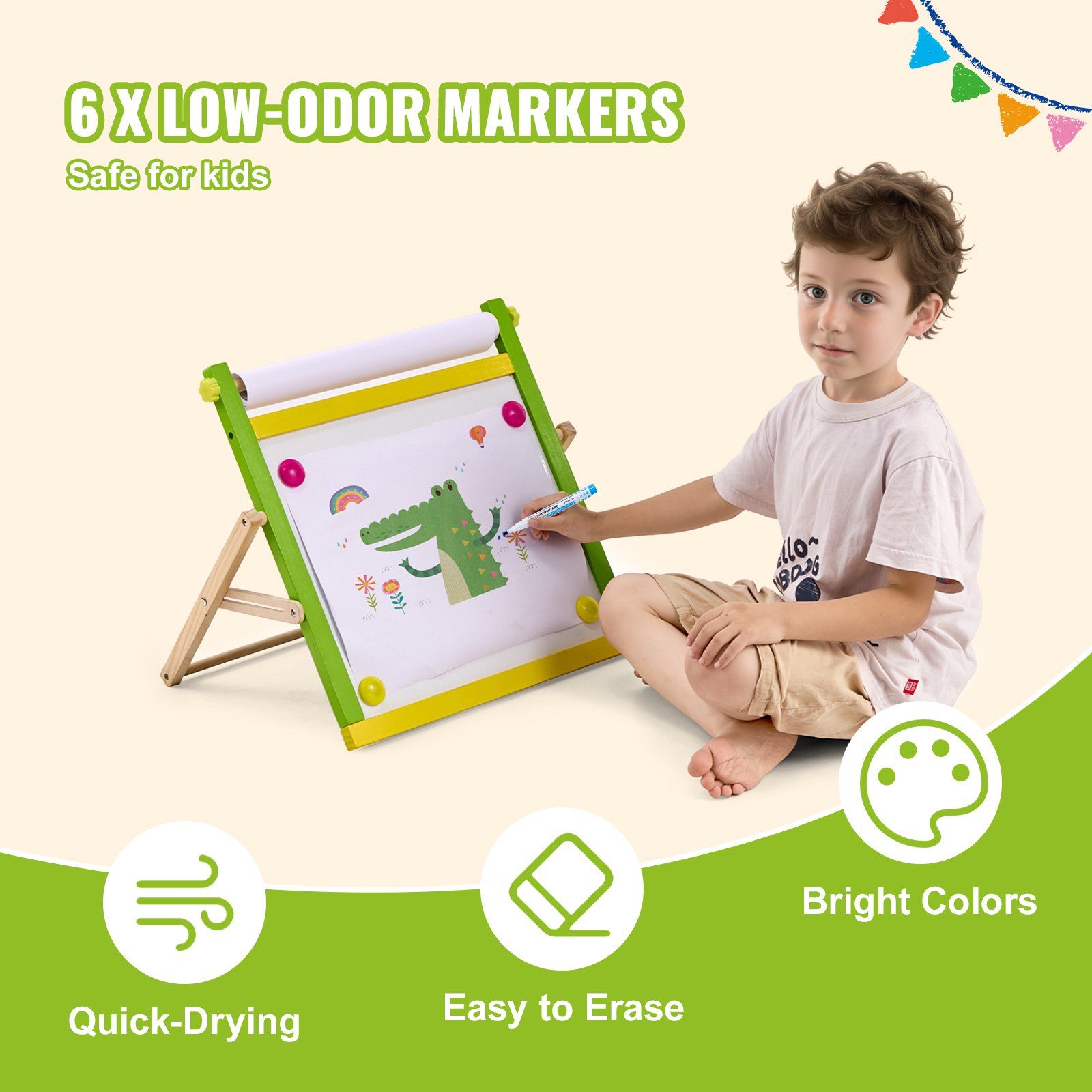 Easel Accessory Set, 32 PCS Kid's Art Easel Painting Kit Including Chalks, Dry-Erase Markers & Paper Rolls, Supplies Set for Tabletop Art Easel, Painting Accessories for Toddlers Boys and Girls - Image 4