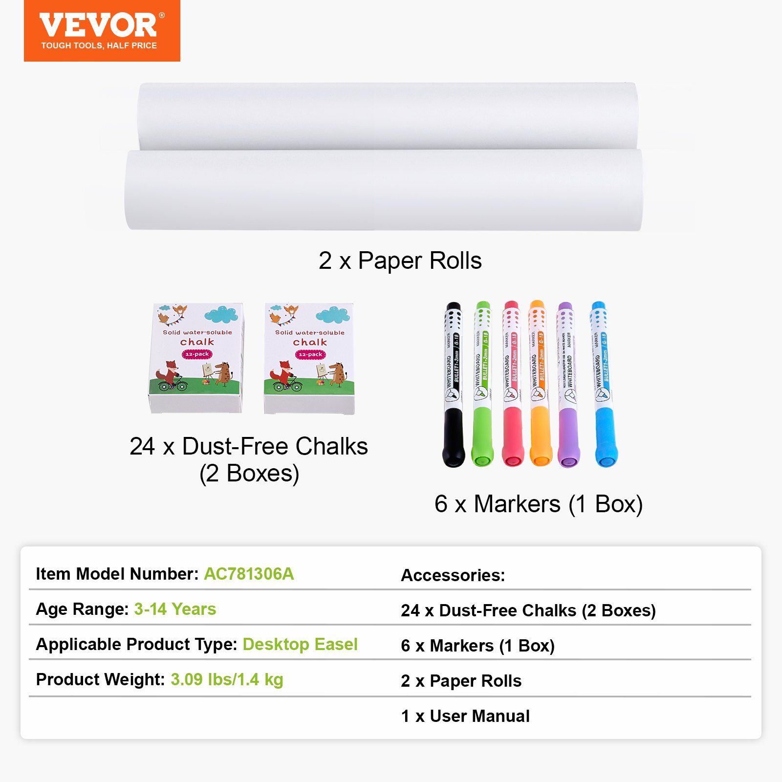 Easel Accessory Set, 32 PCS Kid's Art Easel Painting Kit Including Chalks, Dry-Erase Markers & Paper Rolls, Supplies Set for Tabletop Art Easel, Painting Accessories for Toddlers Boys and Girls - Image 7