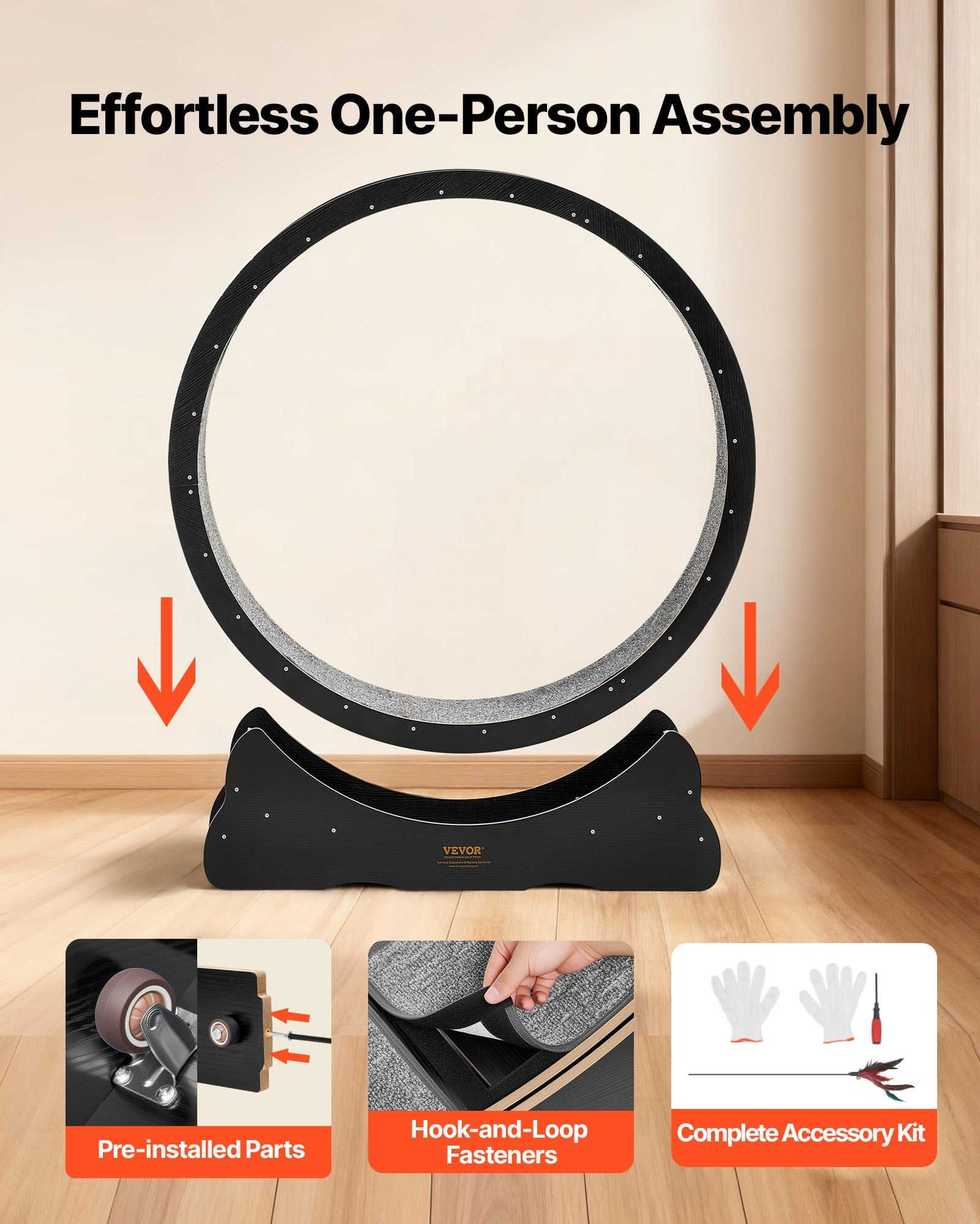 Cat Exercise Wheel, 120 cm Wooden Cat Running Wheel for Indoor Cats up to 12.7 kg, Cats Treadmill with Carpeted Runway & Locking Mechanism, Quiet Kitten Sport Toys for Pets Fitness, Black - Image 5