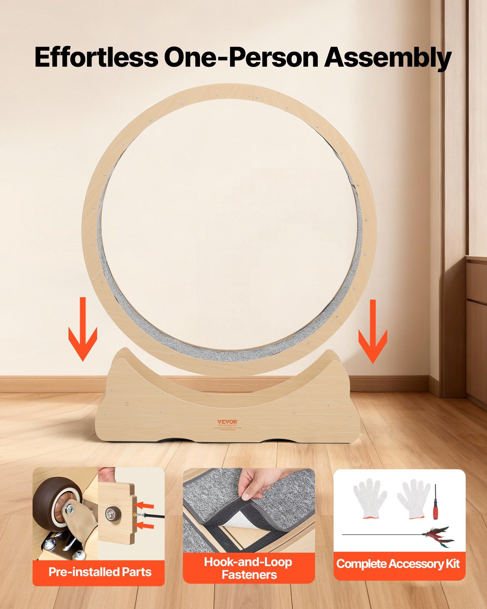 Cat Exercise Wheel, 120cm Wooden Cat Running Wheel for Indoor Cats up to 12.7kg Cats Treadmill with Carpeted Runway & Locking Mechanism, Quiet Roller Kitten Sport Toys for Pets Fitness & Health - Image 5