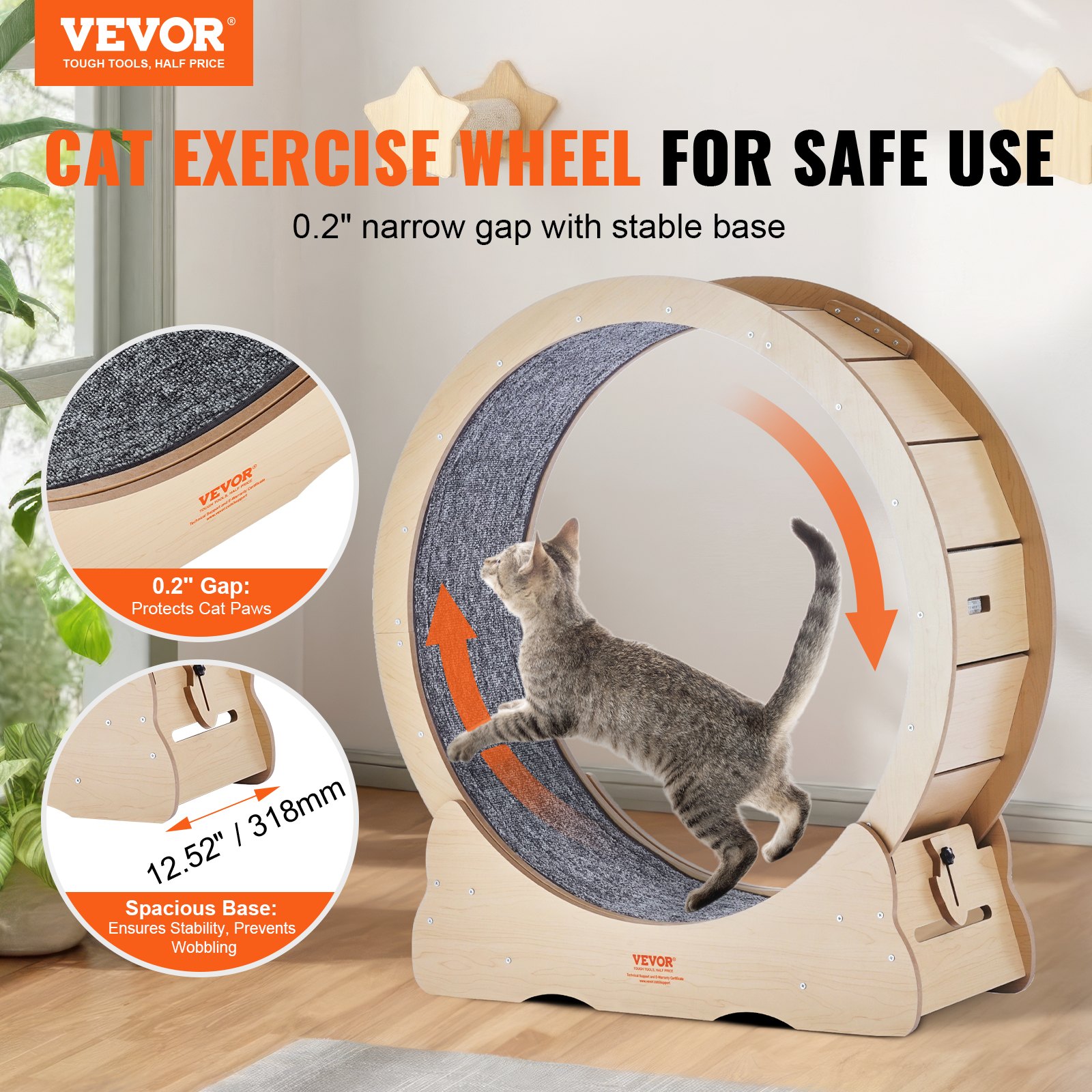 Cat Exercise Wheel, Large Cat Treadmill Wheel for Indoor Cats, 35.8 inch Cat Running Wheel with Detachable Carpet and Cat Teaser for Running/Walking/Training, Suitable for Most Cats - Image 2