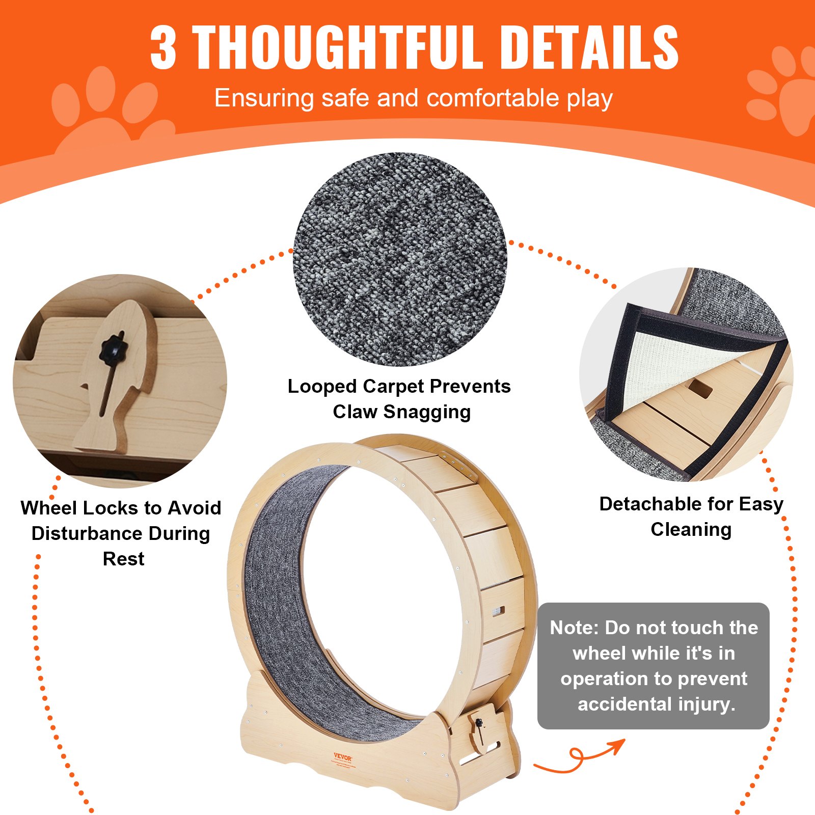 Cat Exercise Wheel, Large Cat Treadmill Wheel for Indoor Cats, 35.8 inch Cat Running Wheel with Detachable Carpet and Cat Teaser for Running/Walking/Training, Suitable for Most Cats - Image 6