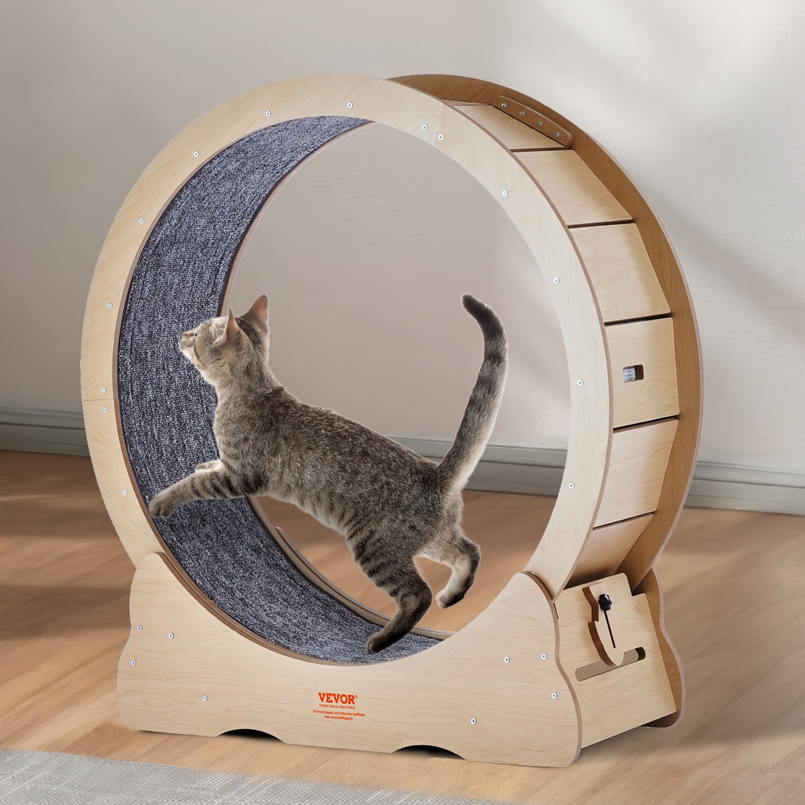 Cat Exercise Wheel, Large Cat Treadmill Wheel for Indoor Cats, 35.8 inch Cat Running Wheel with Detachable Carpet and Cat Teaser for Running/Walking/Training, Suitable for Most Cats - Image 8