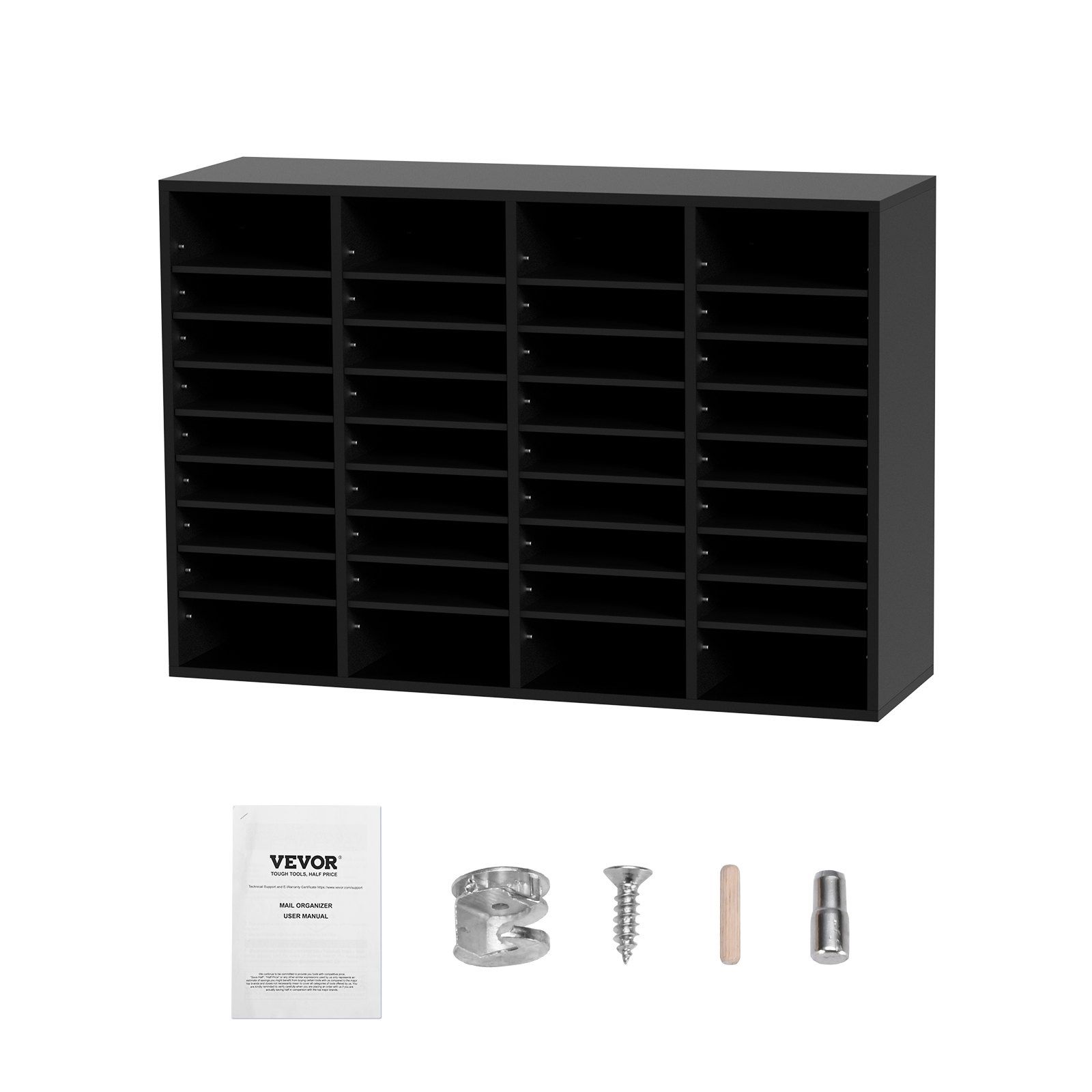 Wood Literature Organizer, 36 Compartments, File Sorter with Removable Shelves, Mailboxes Slot for Office Home Classroom Mailrooms Organization, EPA Certified, Black - Image 1