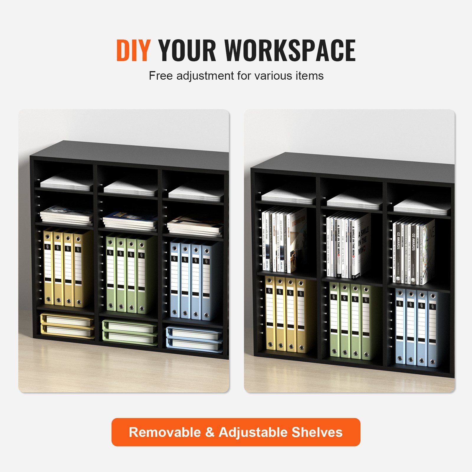 Wood Literature Organizer, 36 Compartments, File Sorter with Removable Shelves, Mailboxes Slot for Office Home Classroom Mailrooms Organization, EPA Certified, Black - Image 5