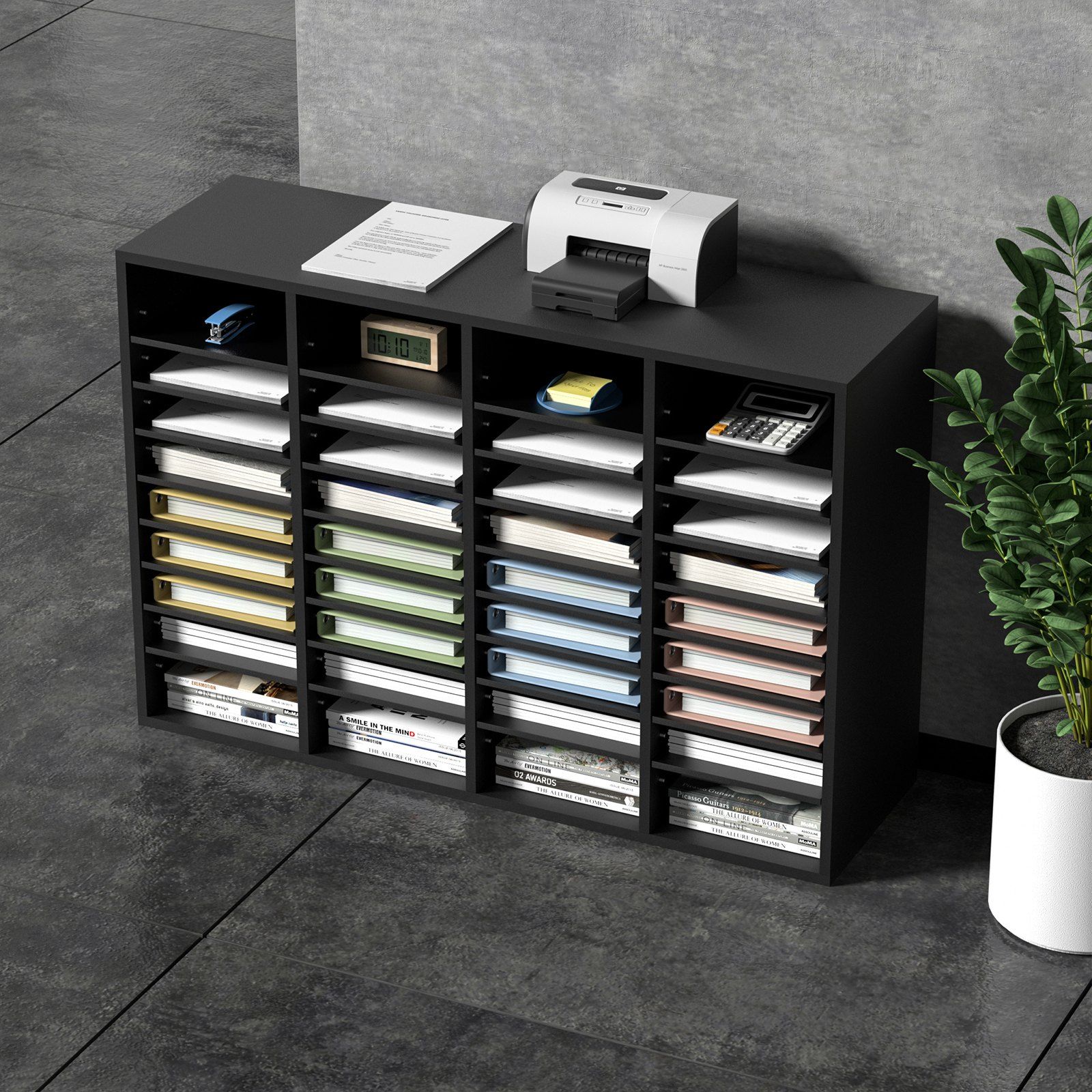 Wood Literature Organizer, 36 Compartments, File Sorter with Removable Shelves, Mailboxes Slot for Office Home Classroom Mailrooms Organization, EPA Certified, Black - Image 8