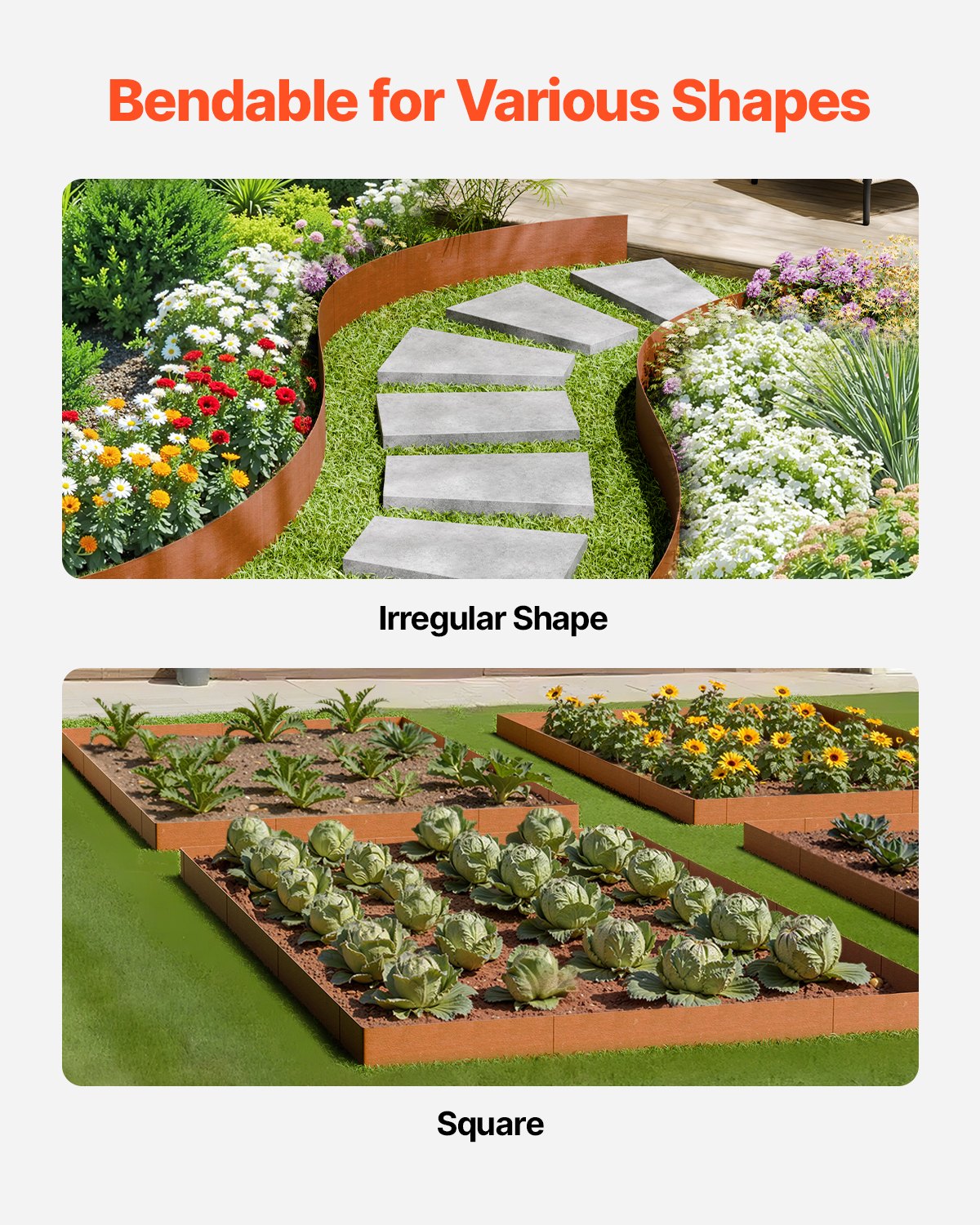 Steel Landscape Edging, 6 Packs 40 x 8 in Weather-Resistant & Pre-Rust Metal Landscape Edging, Bendable Garden Edging Border, Lawn Edging for Flower Bed Yard Pathway Divider - Image 4