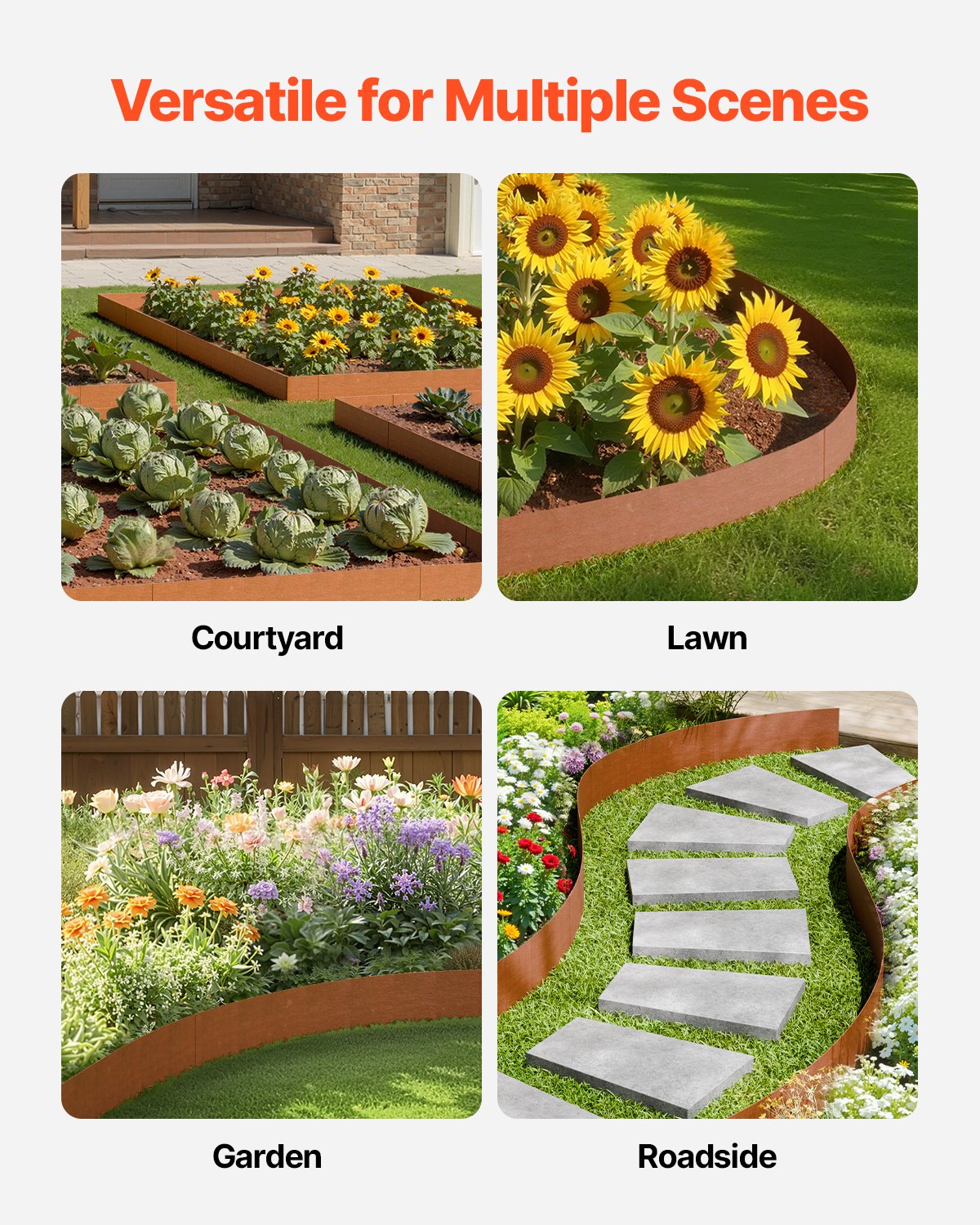 Steel Landscape Edging, 6 Packs 40 x 8 in Weather-Resistant & Pre-Rust Metal Landscape Edging, Bendable Garden Edging Border, Lawn Edging for Flower Bed Yard Pathway Divider - Image 6