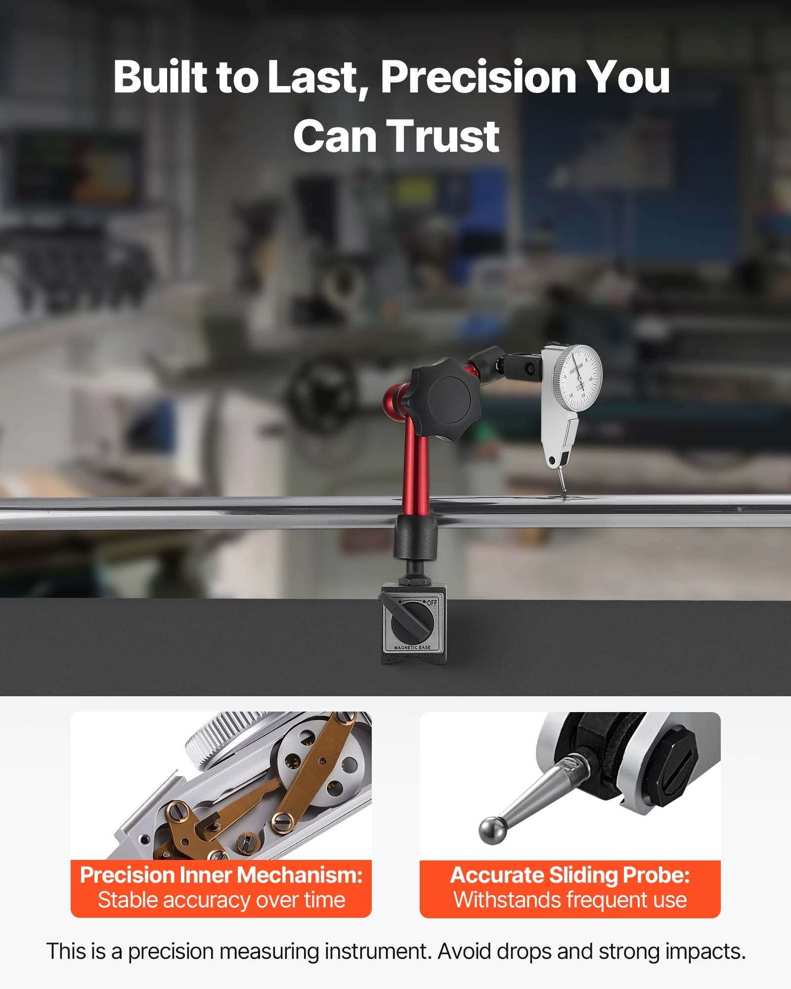 Dial Test Indicator with Universal Magnetic Base and Storage Case, 0.01 mm Accuracy, 0-0.76 mm Range, Micro Ball Handle for Narrow Area Measurement, Industrial Machining & Inspection - Image 3