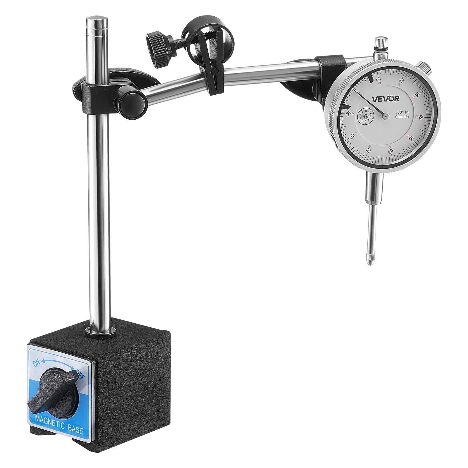 Dial Test Indicator with Dual Rod Stand and Storage Case, 0.03 mm Accuracy, 0-25.4mm Range, Fine Adjustable Long Arm, Non-Magnetic Centering Rods for Machine Set-Up, Narrow Area Measurement - Image 1