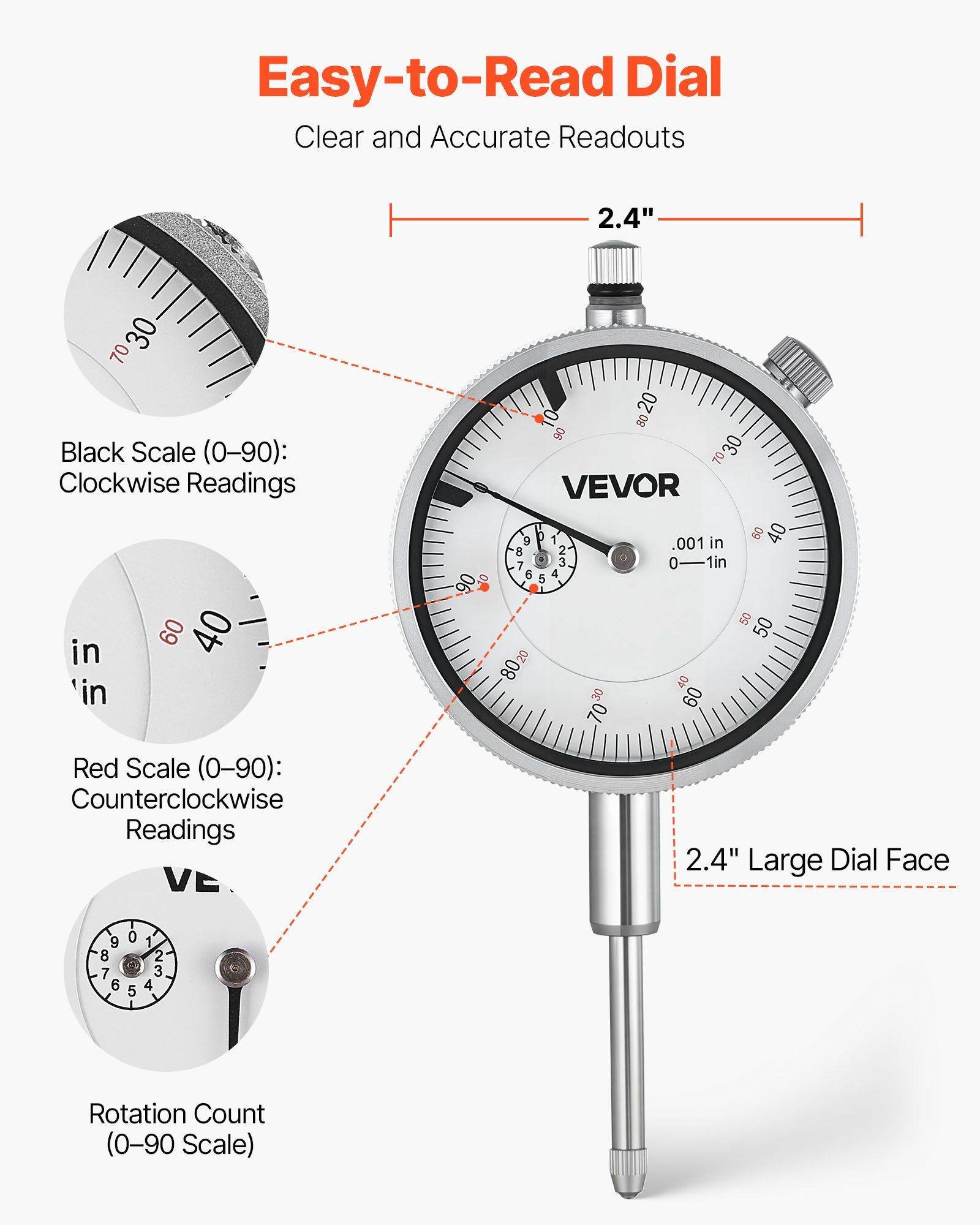 Dial Test Indicator with Metal Base, 0.03 mm Accuracy, 0-25.4mm Range, Easy to Read Large Dial, Professional for Narrow Area Measurement, Industrial Machining & Inspection, Precision Testing - Image 5