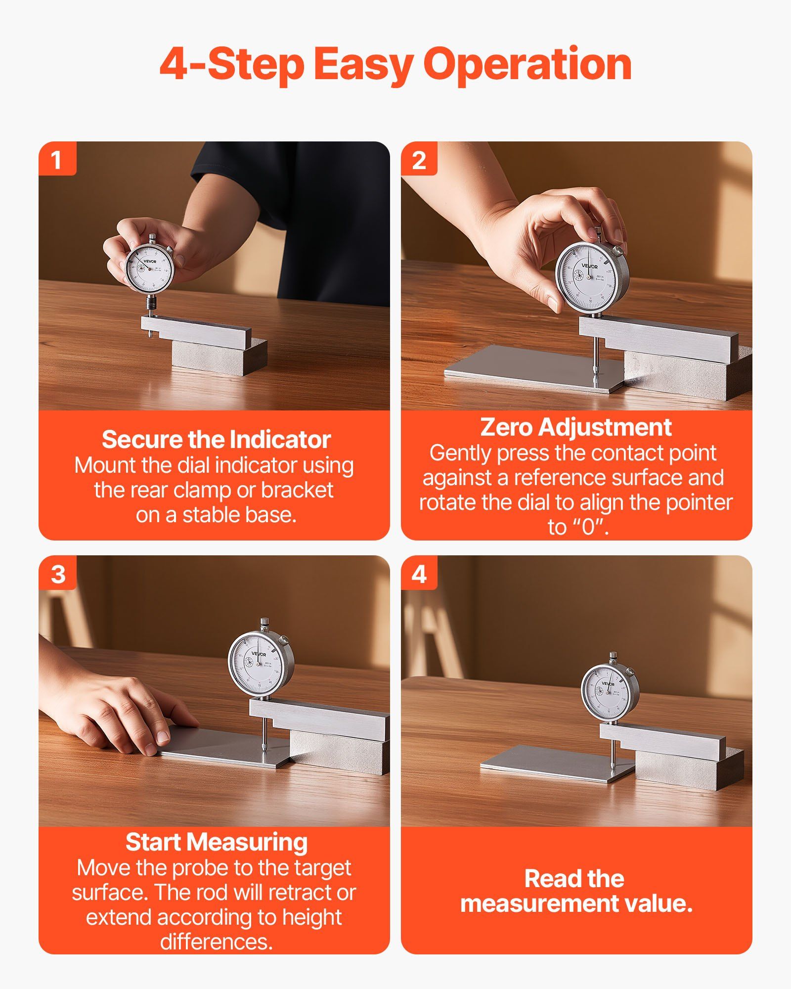 Dial Test Indicator with Metal Base, 0.03 mm Accuracy, 0-25.4mm Range, Easy to Read Large Dial, Professional for Narrow Area Measurement, Industrial Machining & Inspection, Precision Testing - Image 6