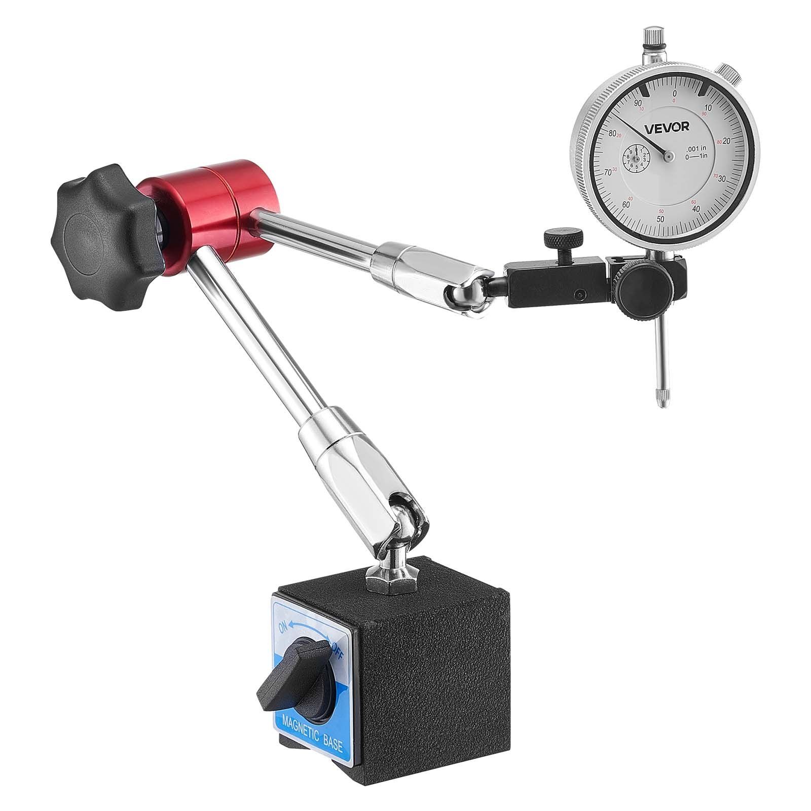 Dial Test Indicator with Magnetic Flexible Base Stand, 0.03 mm Accuracy, 0-25.4mm Range, Fine Adjustable Long Arm, Professional for Machine Set-Up, Narrow Area Measurement, Easy to Read - Image 1