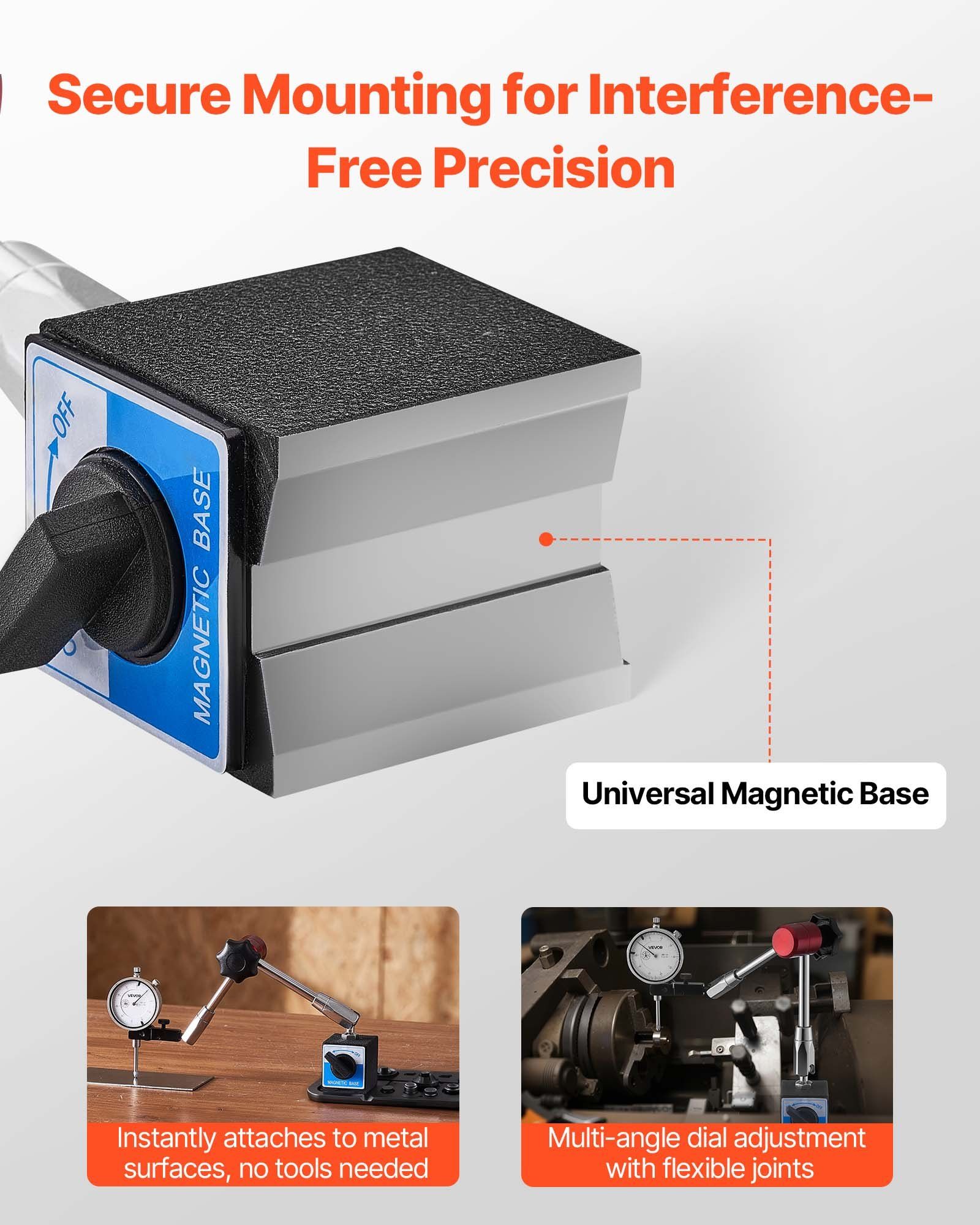 Dial Test Indicator with Magnetic Flexible Base Stand, 0.03 mm Accuracy, 0-25.4mm Range, Fine Adjustable Long Arm, Professional for Machine Set-Up, Narrow Area Measurement, Easy to Read - Image 4