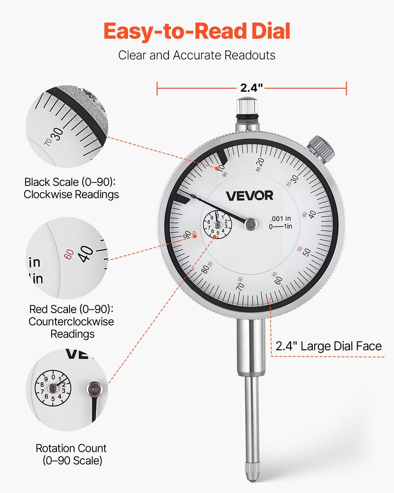 Dial Test Indicator with Magnetic Flexible Base Stand, 0.03 mm Accuracy, 0-25.4mm Range, Fine Adjustable Long Arm, Professional for Machine Set-Up, Narrow Area Measurement, Easy to Read - Image 5