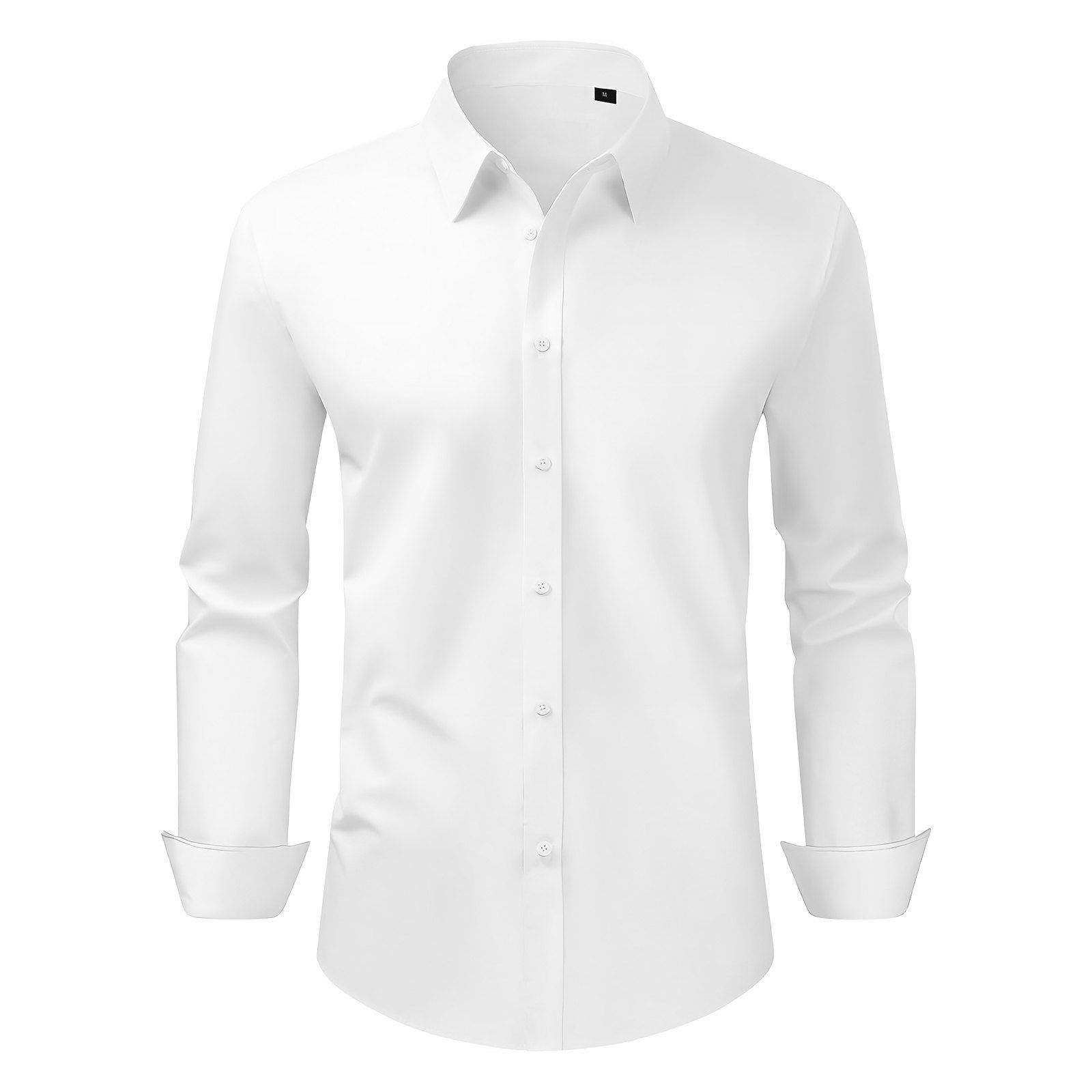 Men's Button Up Shirt, Mens Long Sleeve Wrinkle-free Button Down Dress Shirts, Slim Fit Soft Stretch Fabric for Business Casual or Formal, Work, Wedding, Dinner, White - Image 1