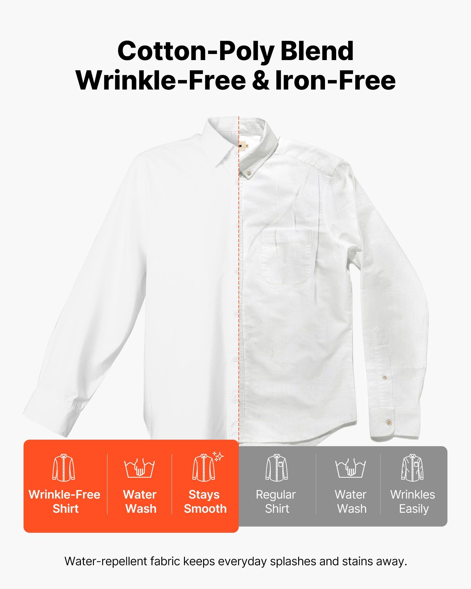 Men's Button Up Shirt, Mens Long Sleeve Wrinkle-free Button Down Dress Shirts, Slim Fit Soft Stretch Fabric for Business Casual or Formal, Work, Wedding, Dinner, White - Image 4
