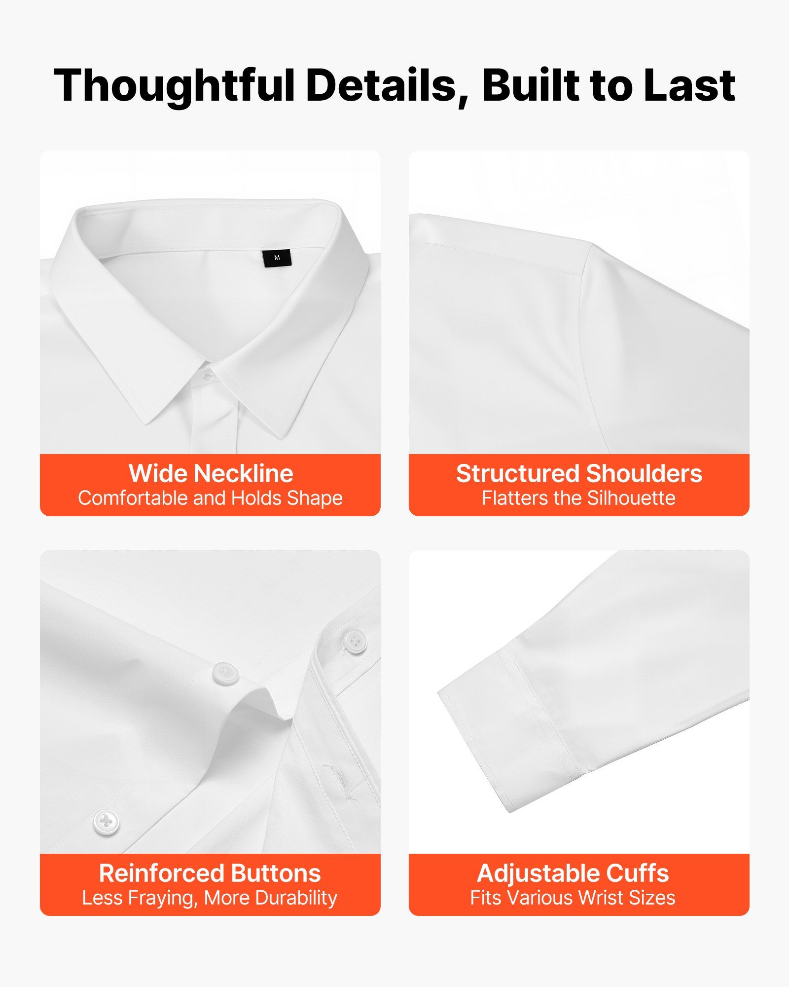 Men's Button Up Shirt, Mens Long Sleeve Wrinkle-free Button Down Dress Shirts, Slim Fit Soft Stretch Fabric for Business Casual or Formal, Work, Wedding, Dinner, White - Image 5