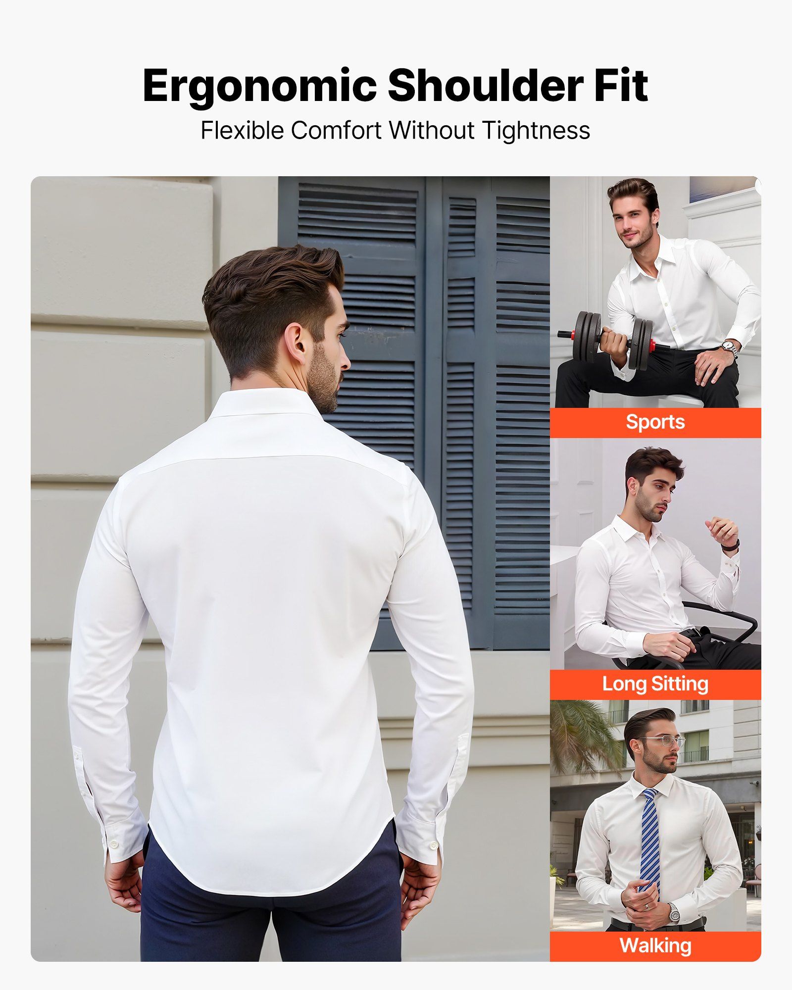 Men's Button Up Shirt, Mens Long Sleeve Wrinkle-free Button Down Dress Shirts, Slim Fit Soft Stretch Fabric for Business Casual or Formal, Work, Wedding, Dinner, White - Image 3