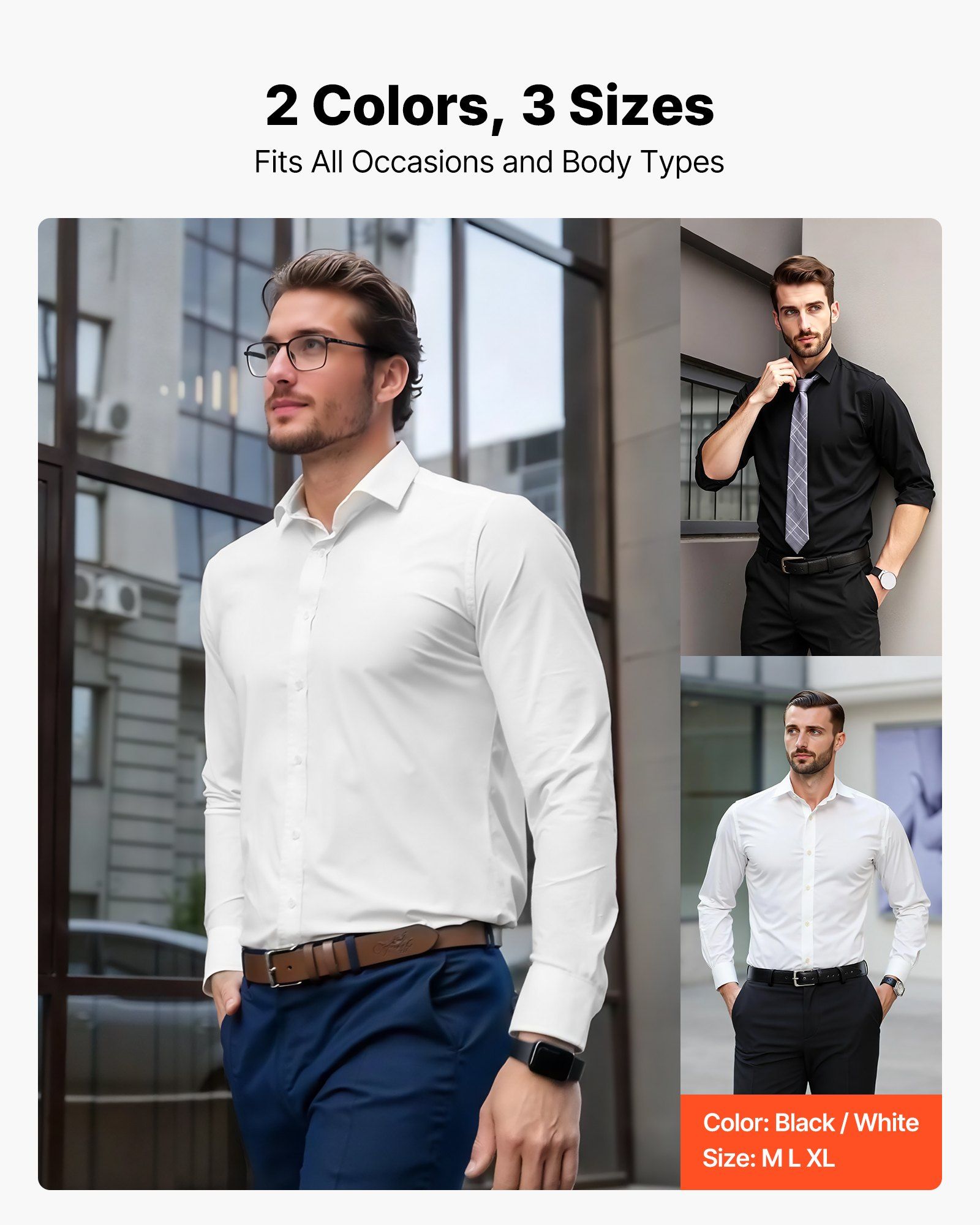Men's Button Up Shirt, Mens Long Sleeve Wrinkle-free Button Down Dress Shirts, Slim Fit Soft Stretch Fabric for Business Casual or Formal, Work, Wedding, Dinner, White - Image 6