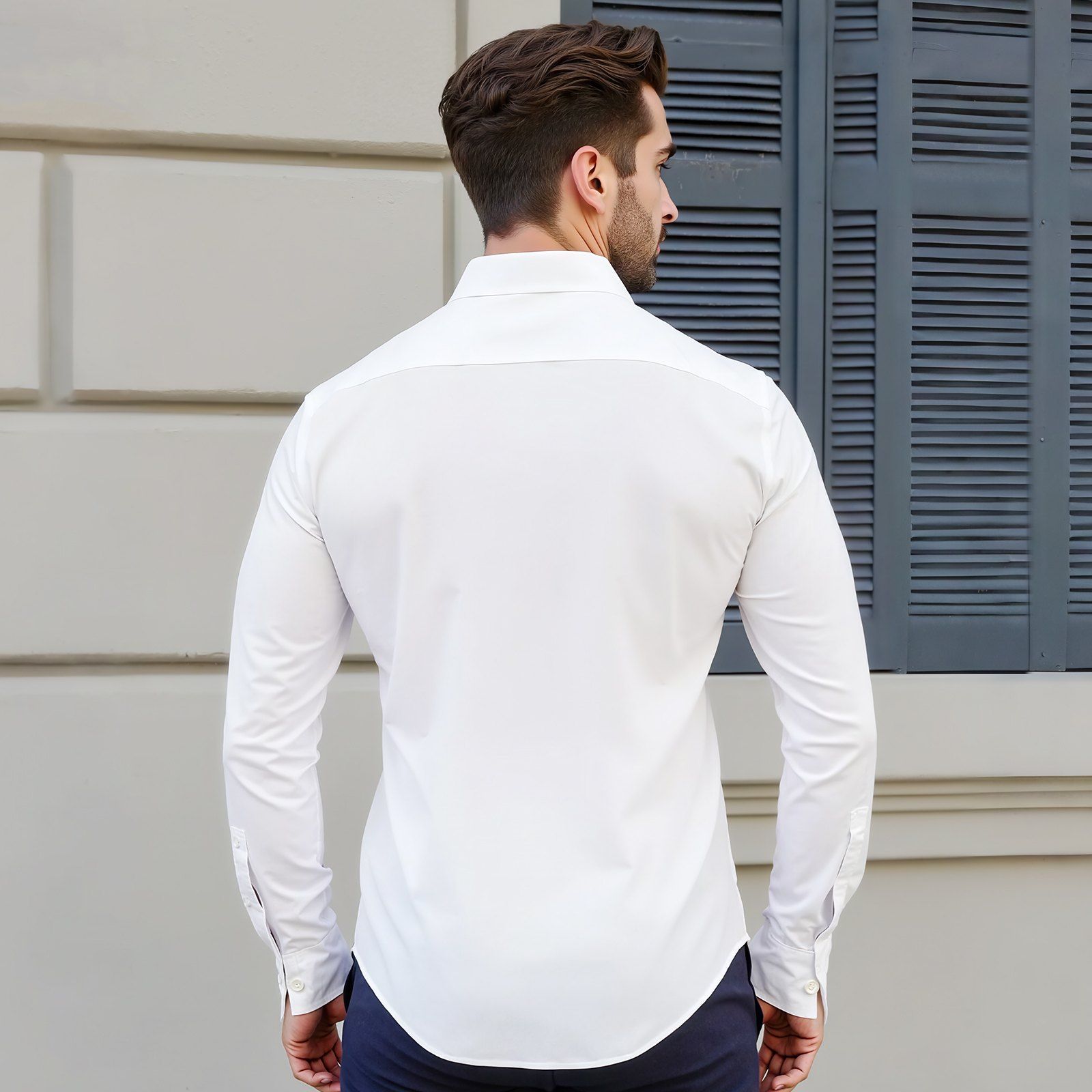 Men's Button Up Shirt, Mens Long Sleeve Wrinkle-free Button Down Dress Shirts, Slim Fit Soft Stretch Fabric for Business Casual or Formal, Work, Wedding, Dinner, White - Image 8