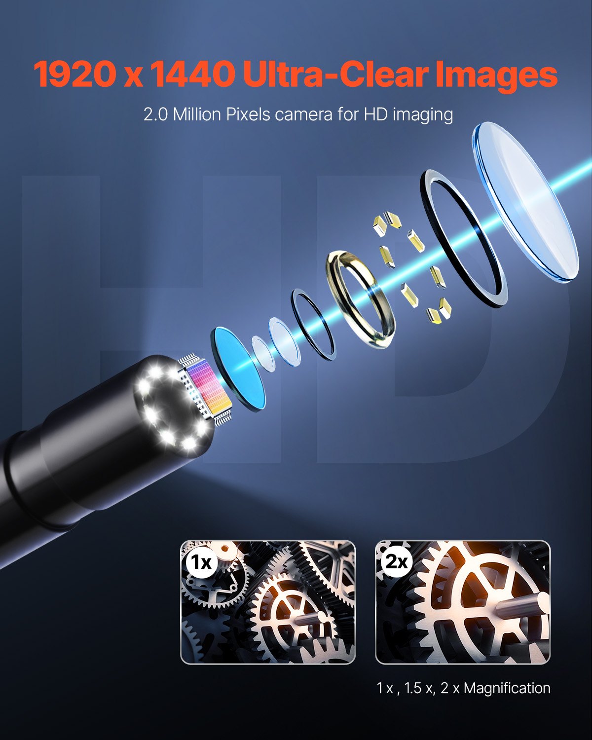 Endoscope Camera with Light, 1920P HD Borescope for Android & IOS, 8 LED Lights Inspection Camera with 5m Semi-Rigid Cable, 2X Zoom, IP67 Waterproof Snake Scope Camera for Auto, Plumbing - Image 3