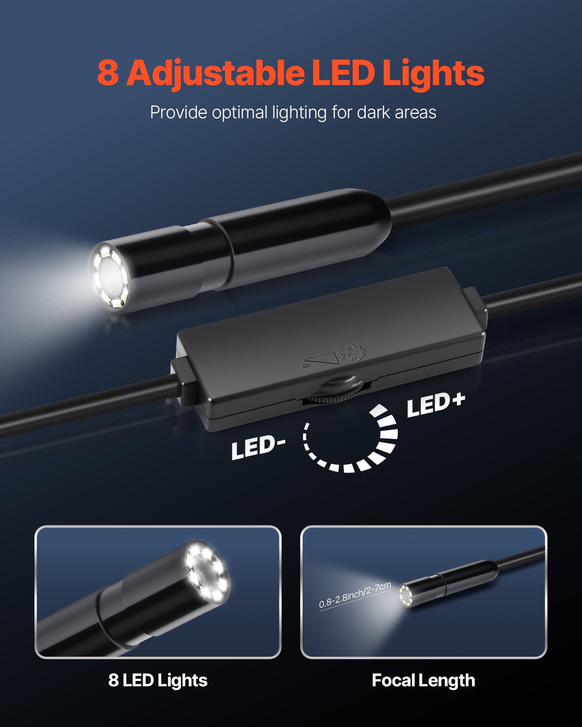 Endoscope Camera with Light, 1920P HD Borescope for Android & IOS, 8 LED Lights Inspection Camera with 5m Semi-Rigid Cable, 2X Zoom, IP67 Waterproof Snake Scope Camera for Auto, Plumbing - Image 5