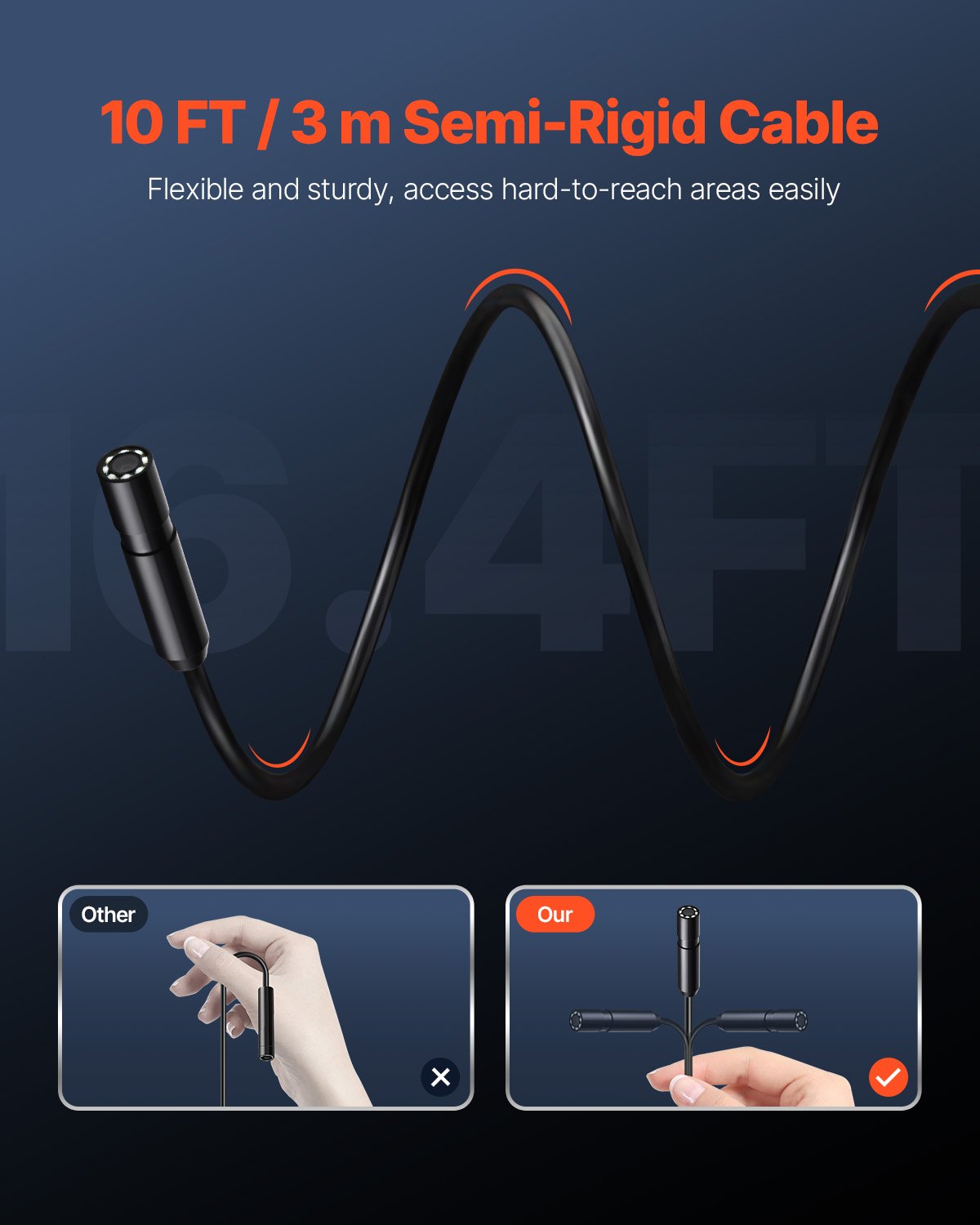 Endoscope Camera with Light, 1920P HD Borescope for Android & IOS, 8 LED Lights Inspection Camera with 3m Semi-Rigid Cable, 2X Zoom, IP67 Waterproof Snake Scope Cameras for Auto, Plumbing - Image 2