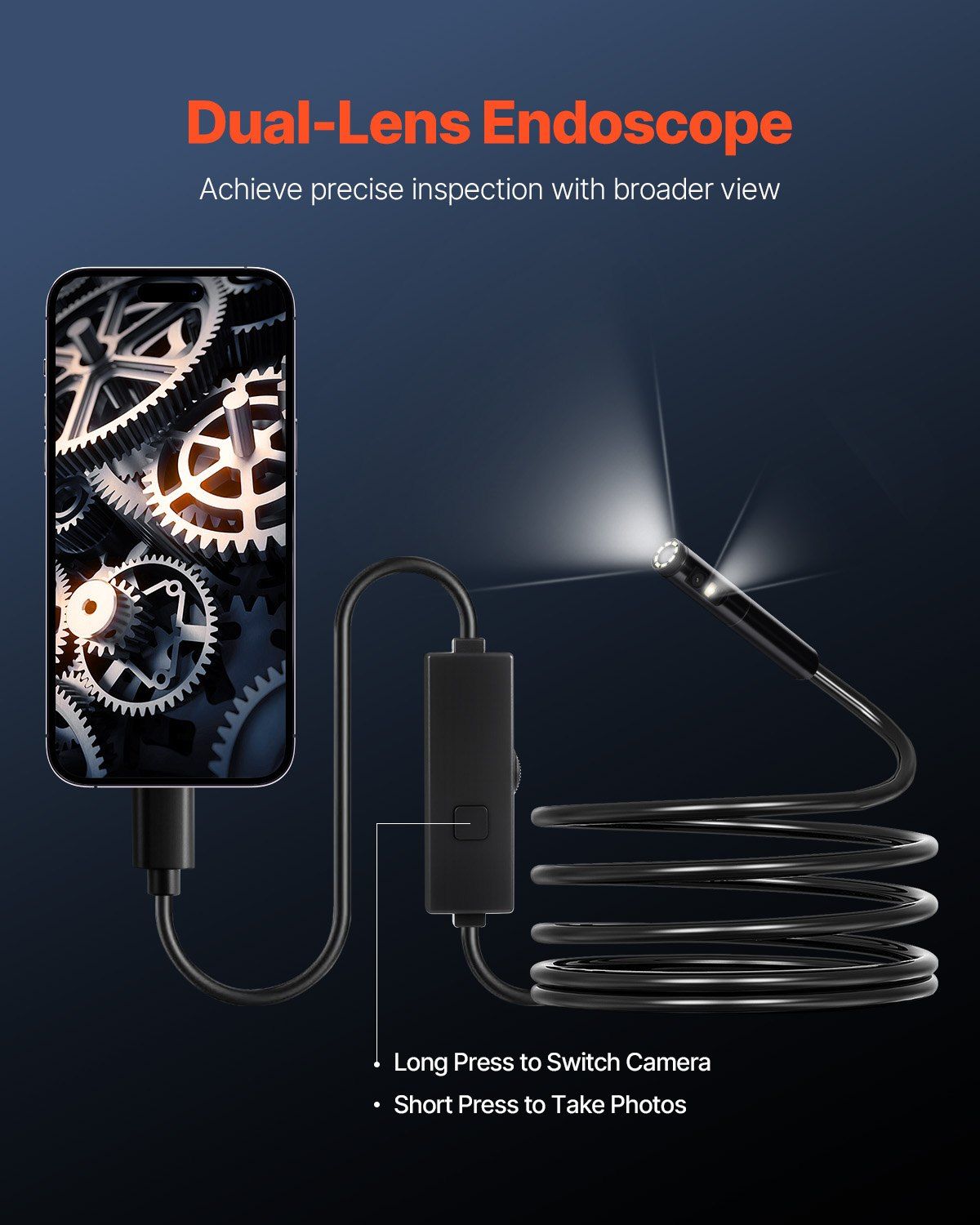 Endoscope Camera with Light, Dual Lens Borescope for Android & IOS, 1920P HD Inspection Camera with 8 + 1 LED Lights, 2X Zoom, 3m Snake Cable, IP67 Waterproof Snake Camera for Auto, Plumbing - Image 2