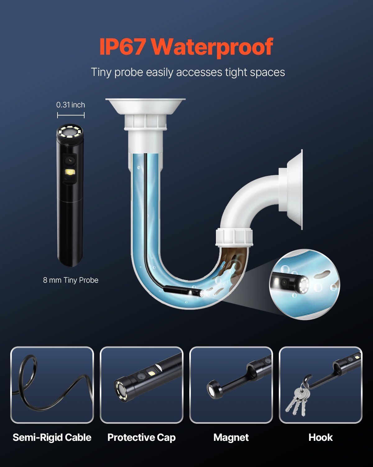 Endoscope Camera with Light, Dual Lens Borescope for Android & IOS, 1920P HD Inspection Camera with 8 + 1 LED Lights, 2X Zoom, 3m Snake Cable, IP67 Waterproof Snake Camera for Auto, Plumbing - Image 6