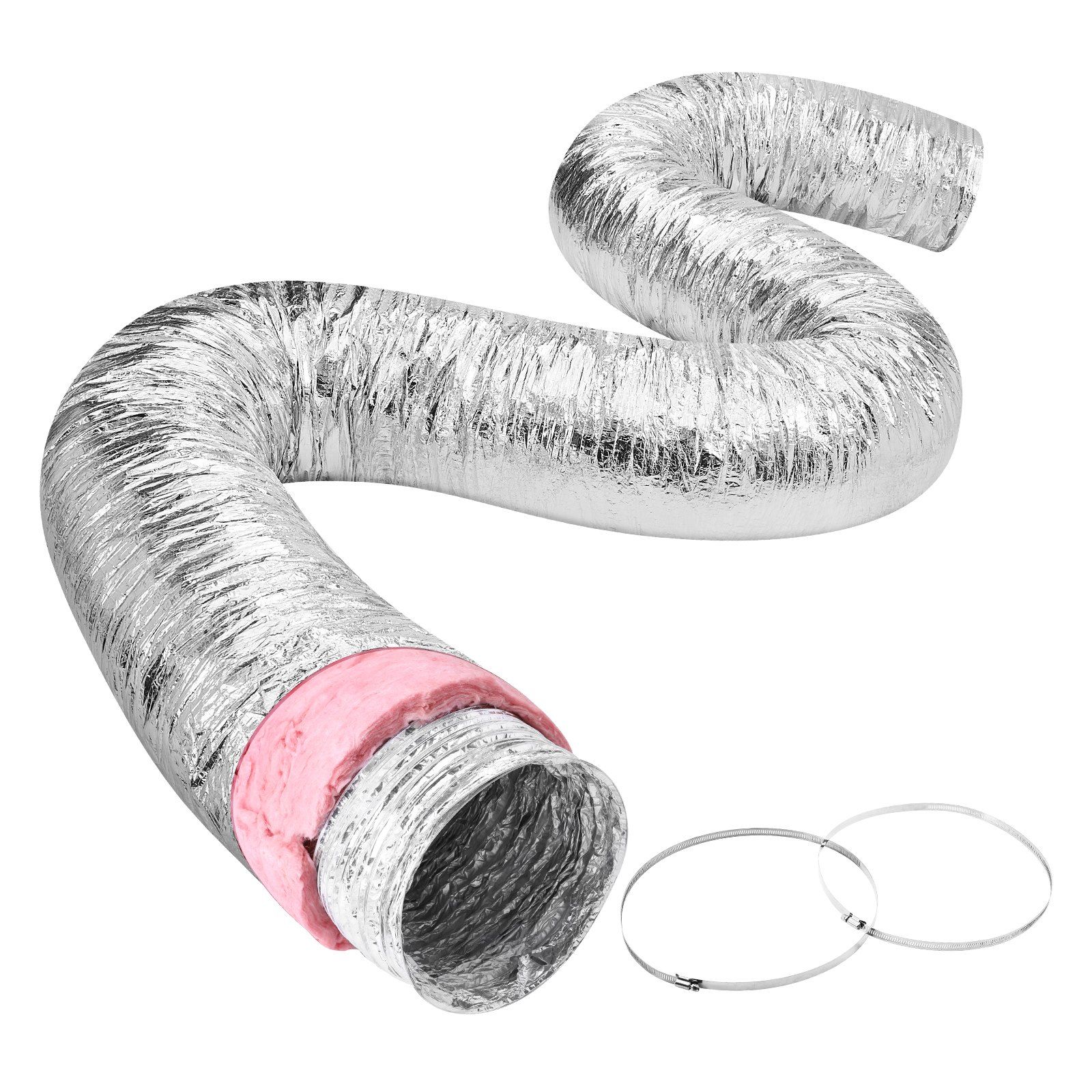 Dryer Vent Hose, 254MM Insulated Flexible Duct 7.62M Long with 2 Duct Clamps, Heavy-Duty Three Layer Protection for HVAC Heating Cooling Ventilation and Exhaust, R-6.0 Flame Resistance Value - Image 1