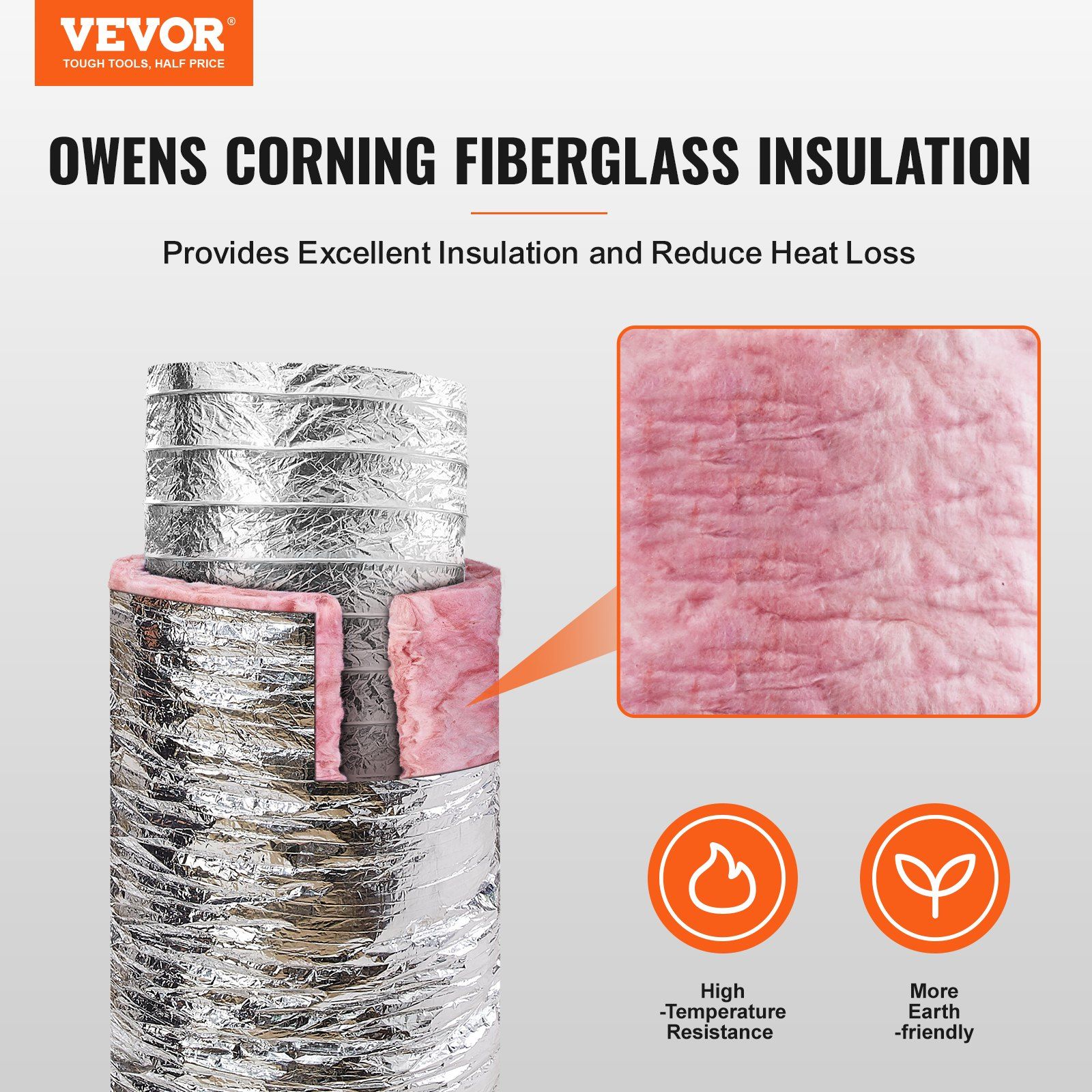 Dryer Vent Hose, 254MM Insulated Flexible Duct 7.62M Long with 2 Duct Clamps, Heavy-Duty Three Layer Protection for HVAC Heating Cooling Ventilation and Exhaust, R-6.0 Flame Resistance Value - Image 2