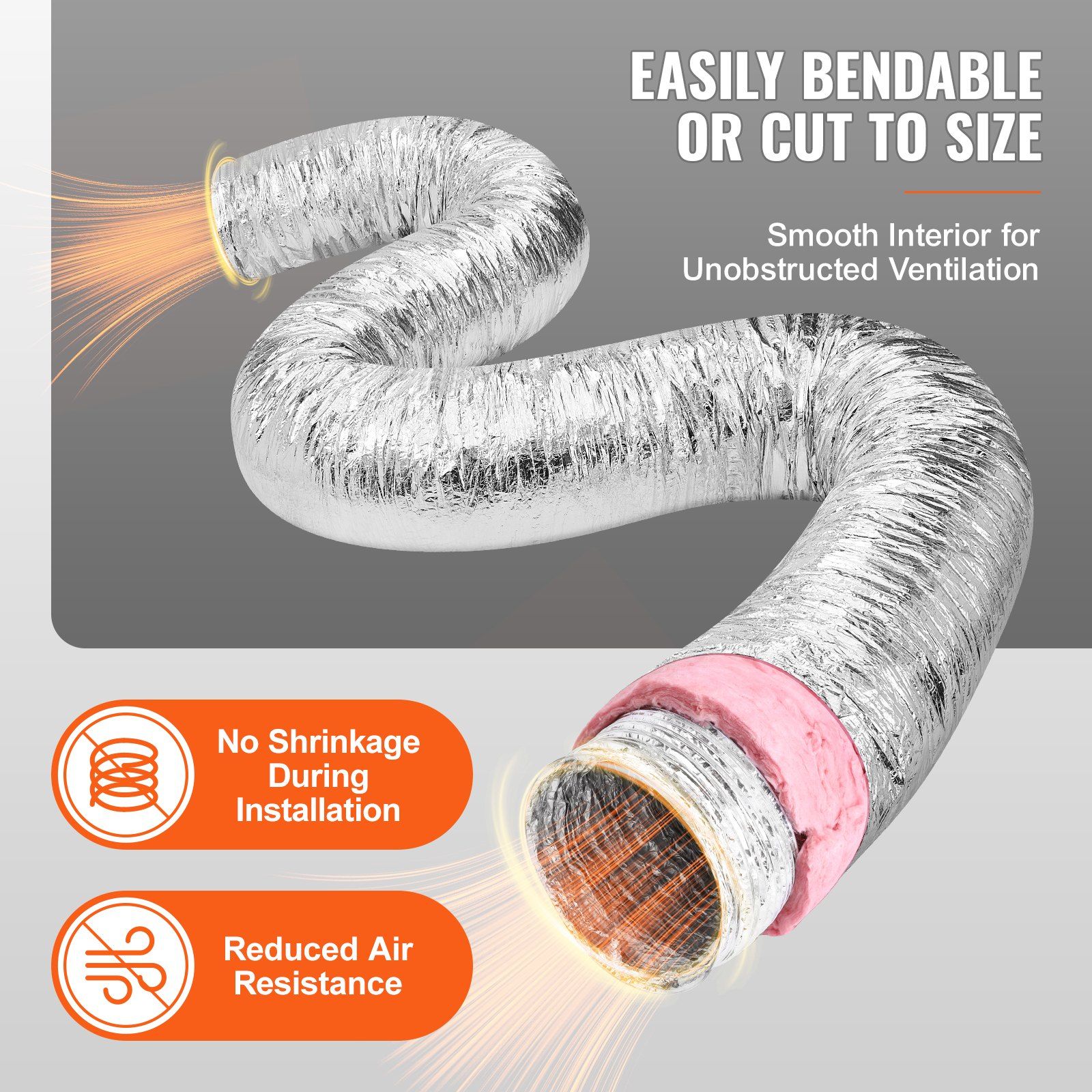 Dryer Vent Hose, 254MM Insulated Flexible Duct 7.62M Long with 2 Duct Clamps, Heavy-Duty Three Layer Protection for HVAC Heating Cooling Ventilation and Exhaust, R-6.0 Flame Resistance Value - Image 4