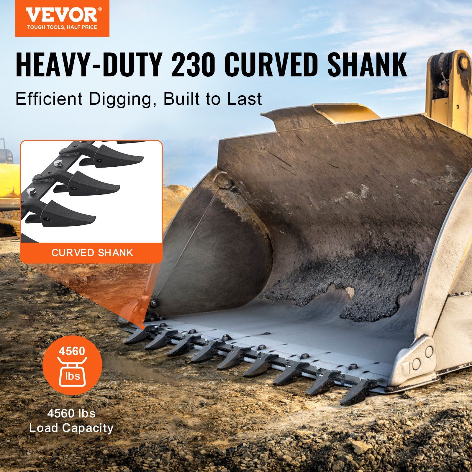 Bucket Tooth Bar, 1800mm, Heavy Duty Tractor Bucket 9 Teeth Bar for Loader Tractor Skidsteer, 2000 kg Load-Bearing Capacity Bolt On Design, for Efficient Soil Excavation and Bucket Protection - Image 2