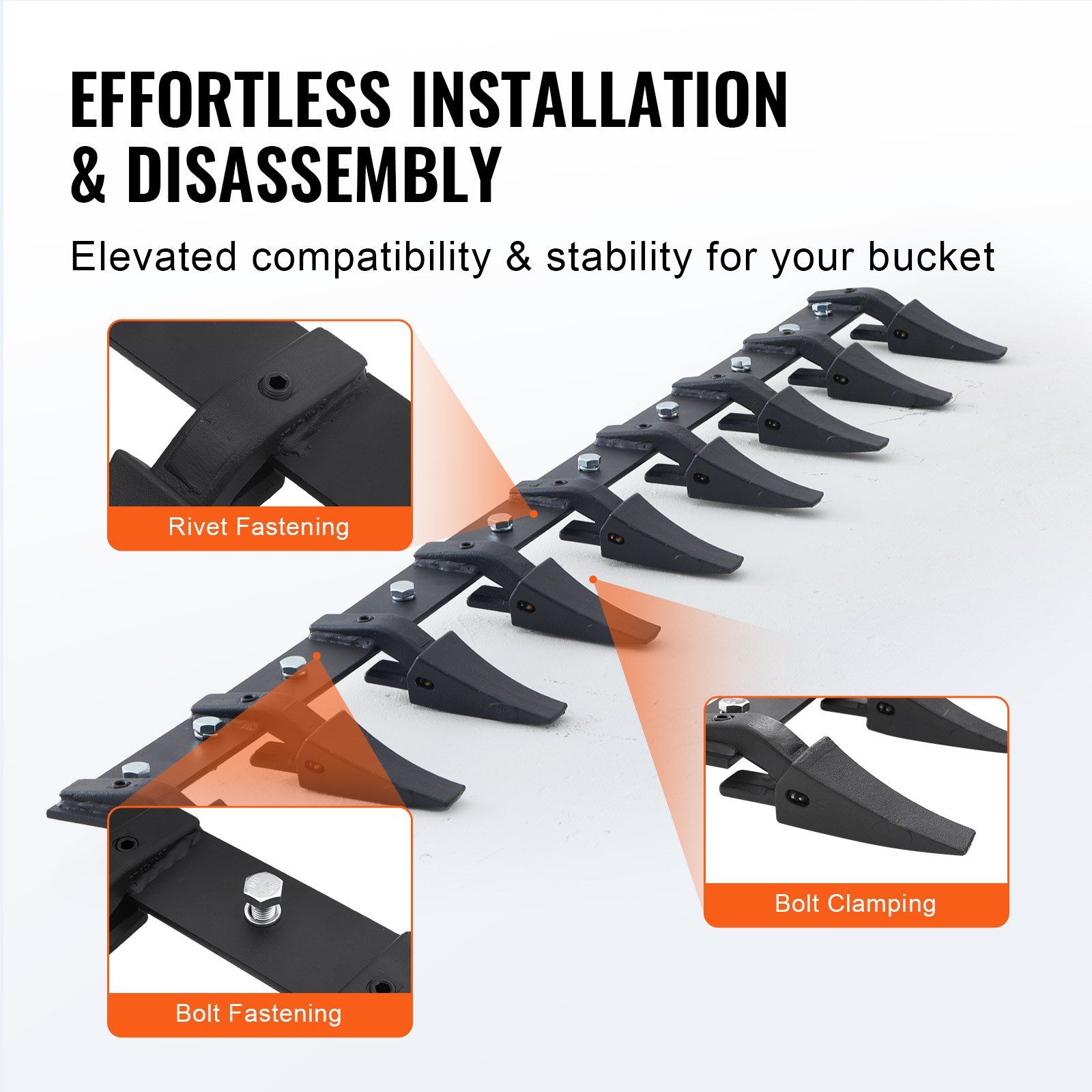 Bucket Tooth Bar, 1800mm, Heavy Duty Tractor Bucket 9 Teeth Bar for Loader Tractor Skidsteer, 2000 kg Load-Bearing Capacity Bolt On Design, for Efficient Soil Excavation and Bucket Protection - Image 3