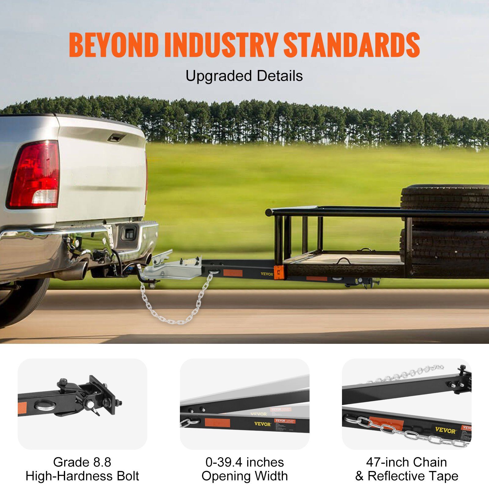 Tow Bar, 2495 kg Towing Capacity with Chains, Powder-Coating Alloy Steel Bumper-Mounted Universal Towing Bar, Coupler Fits 5cm Ball Hitch, 100 cm Opening Width, for RV Car Trailer Truck - Image 3