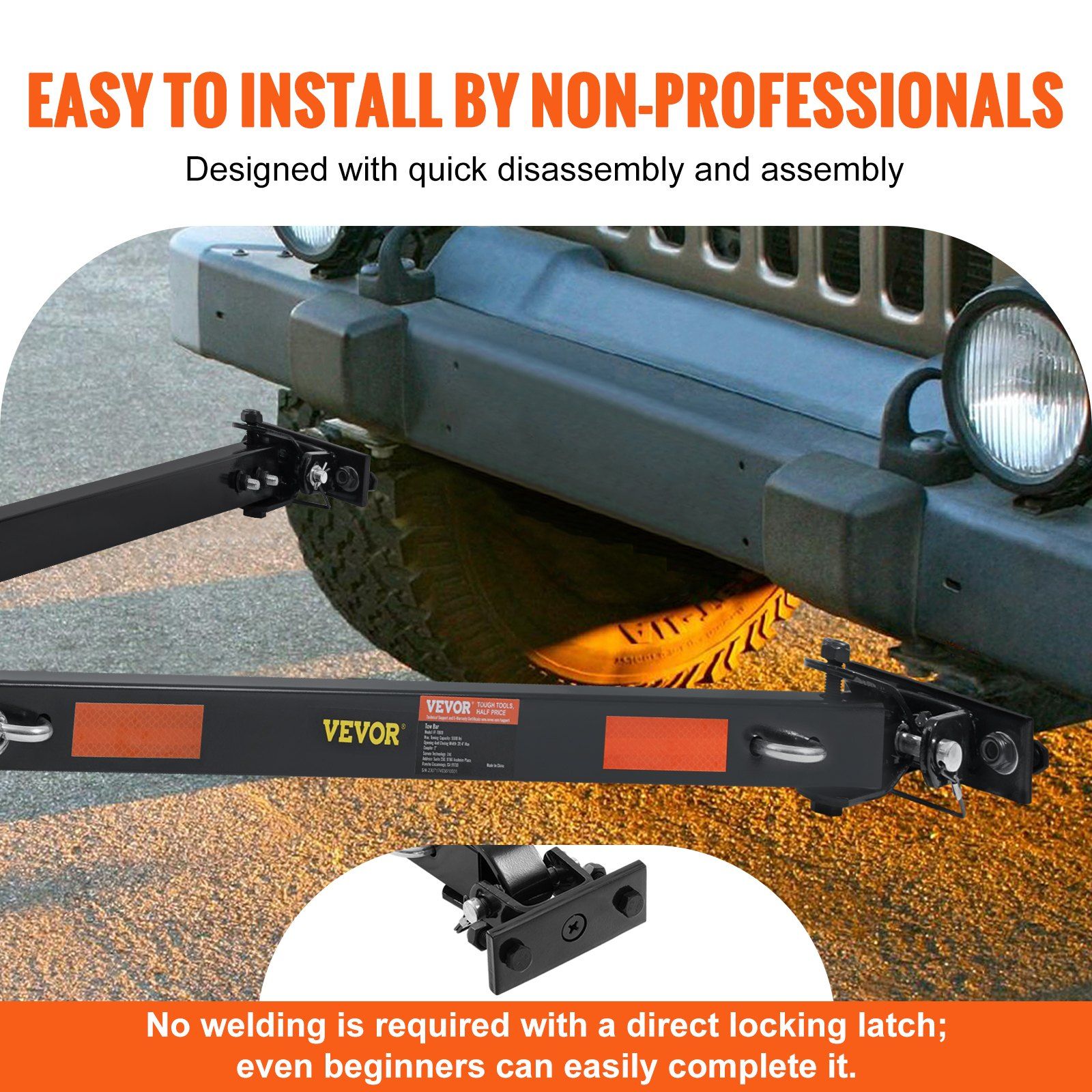 Tow Bar, 2495 kg Towing Capacity with Chains, Powder-Coating Alloy Steel Bumper-Mounted Universal Towing Bar, Coupler Fits 5cm Ball Hitch, 100 cm Opening Width, for RV Car Trailer Truck - Image 5
