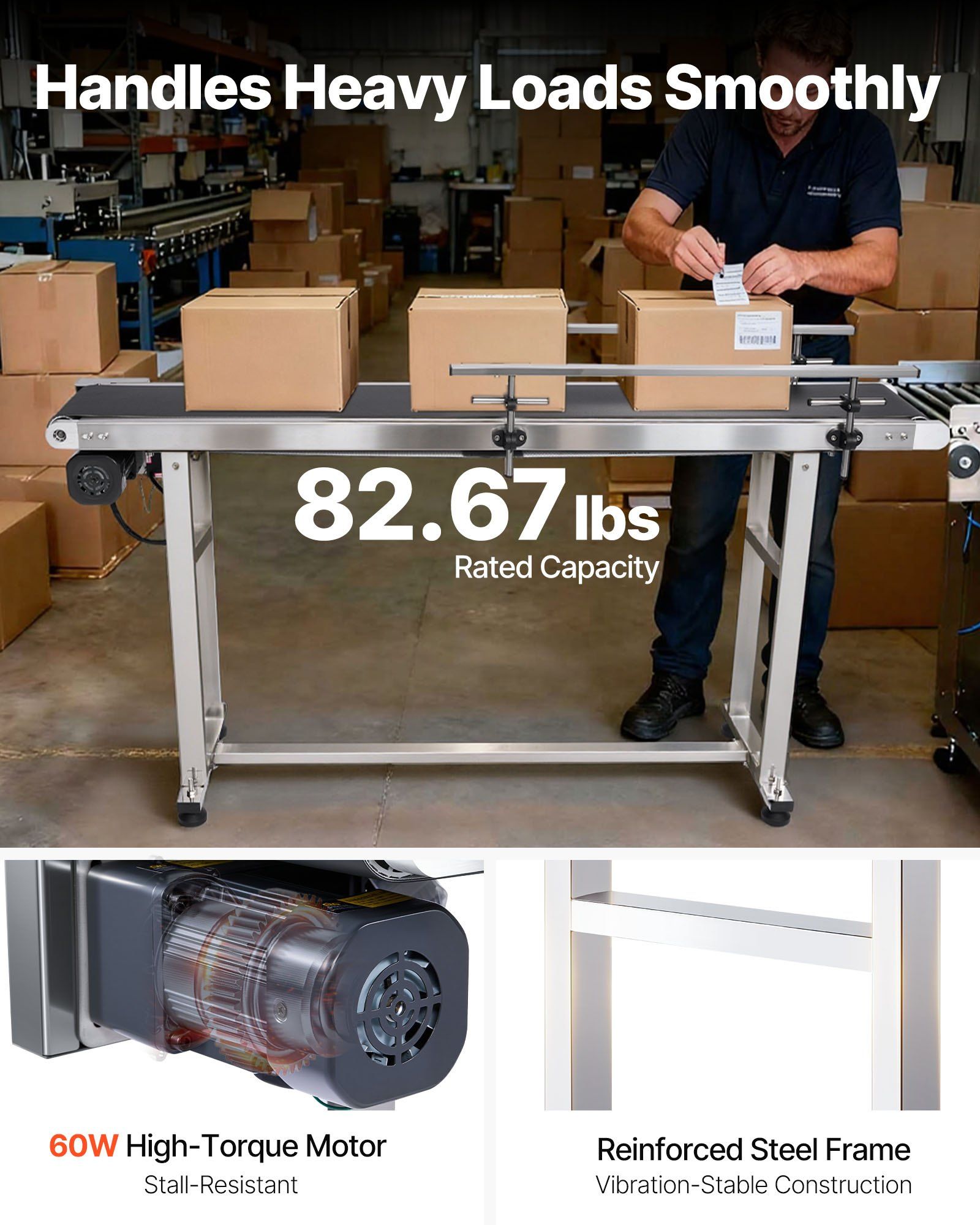 Belt Conveyor, 1498.6 x 198.1 mm Conveyor Table Heavy Duty Stainless Steel Motorized Belt Conveyor for Inkjet Coding Applications Powered PVC Belt Anti-Static Adjustable Speed (Double Guardrail) - Image 2