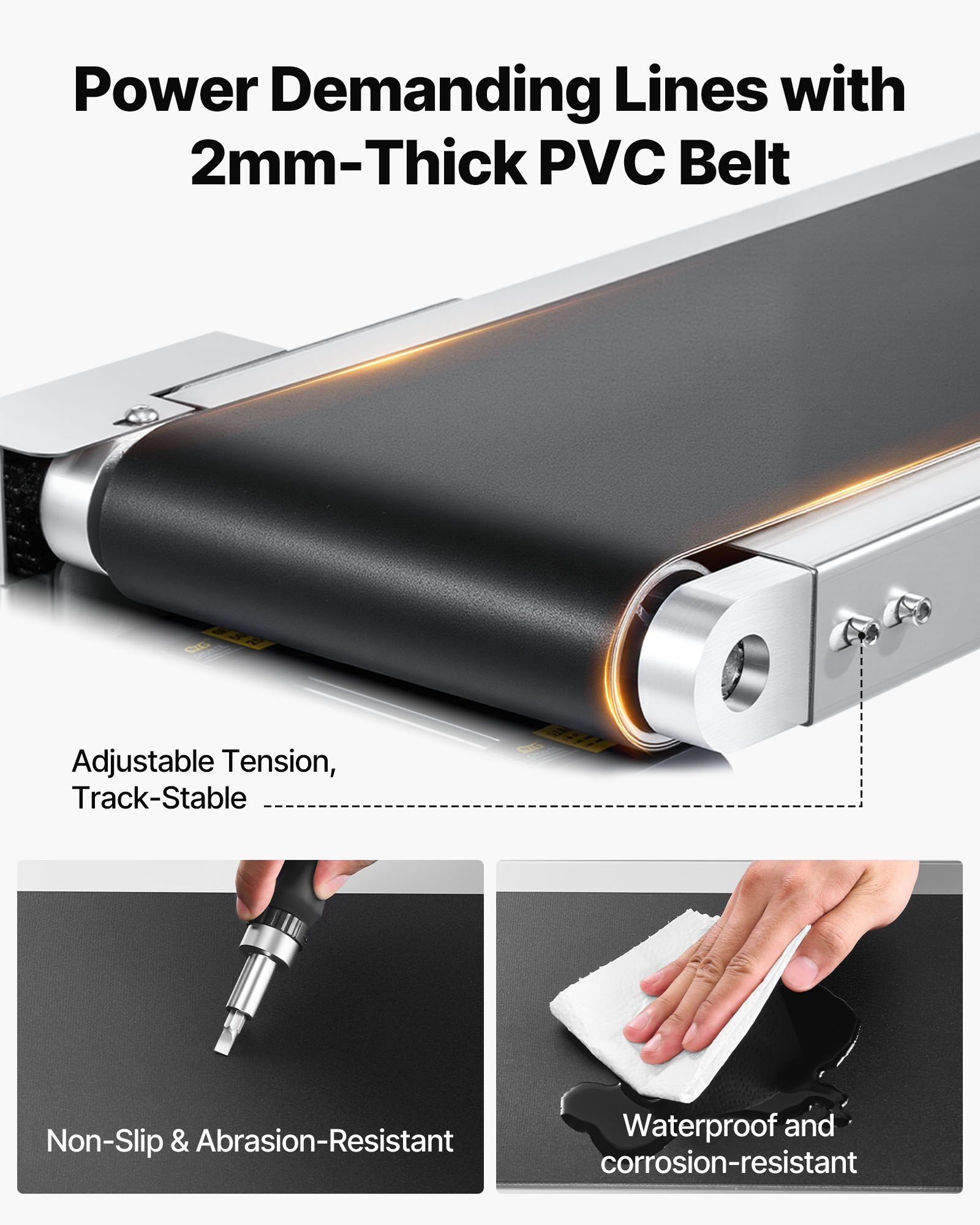 Belt Conveyor, 1498.6 x 198.1 mm Conveyor Table Heavy Duty Stainless Steel Motorized Belt Conveyor for Inkjet Coding Applications Powered PVC Belt Anti-Static Adjustable Speed (Double Guardrail) - Image 3